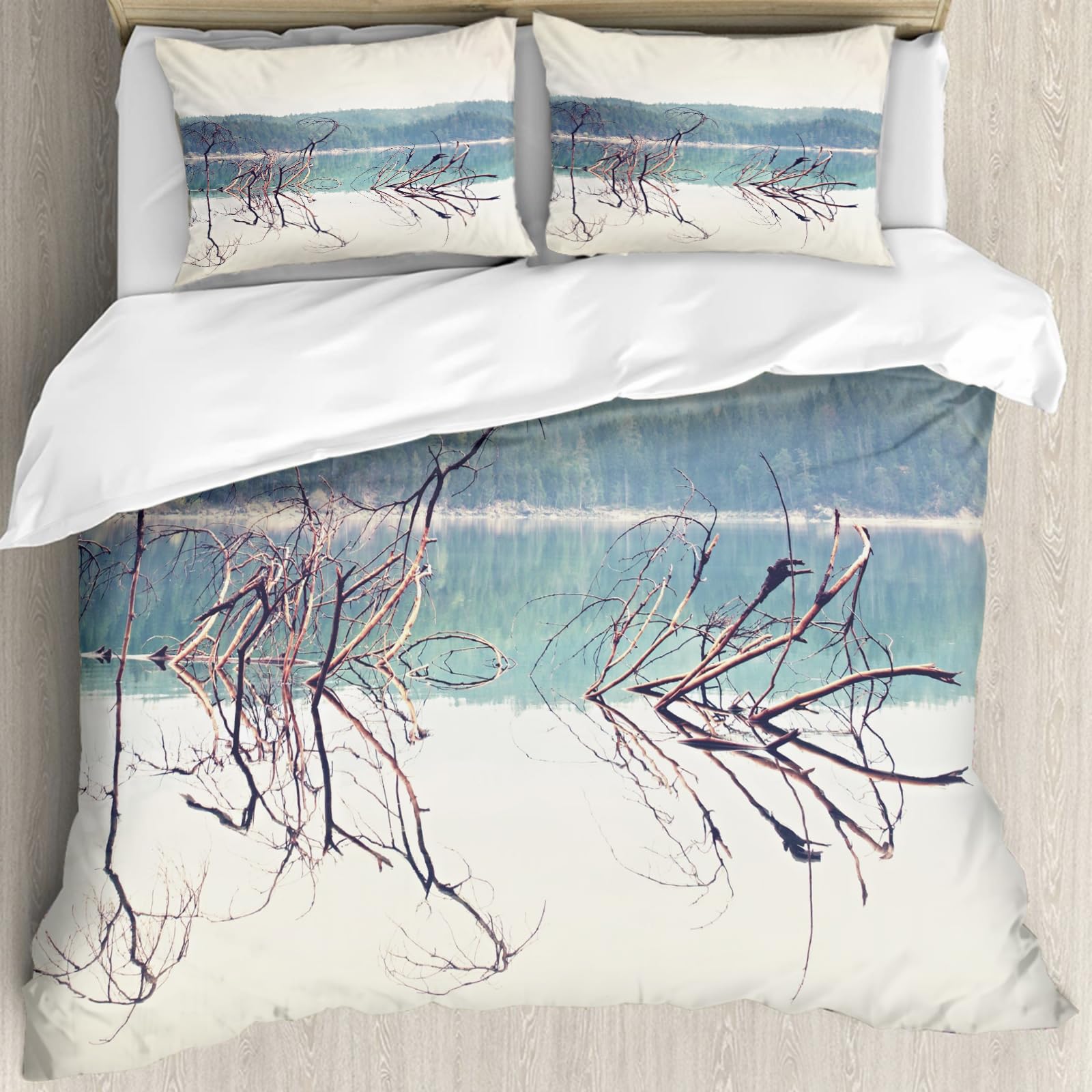 Parure de couette haut de gamme motif lac bleu textile hypoallergénique 228x264
