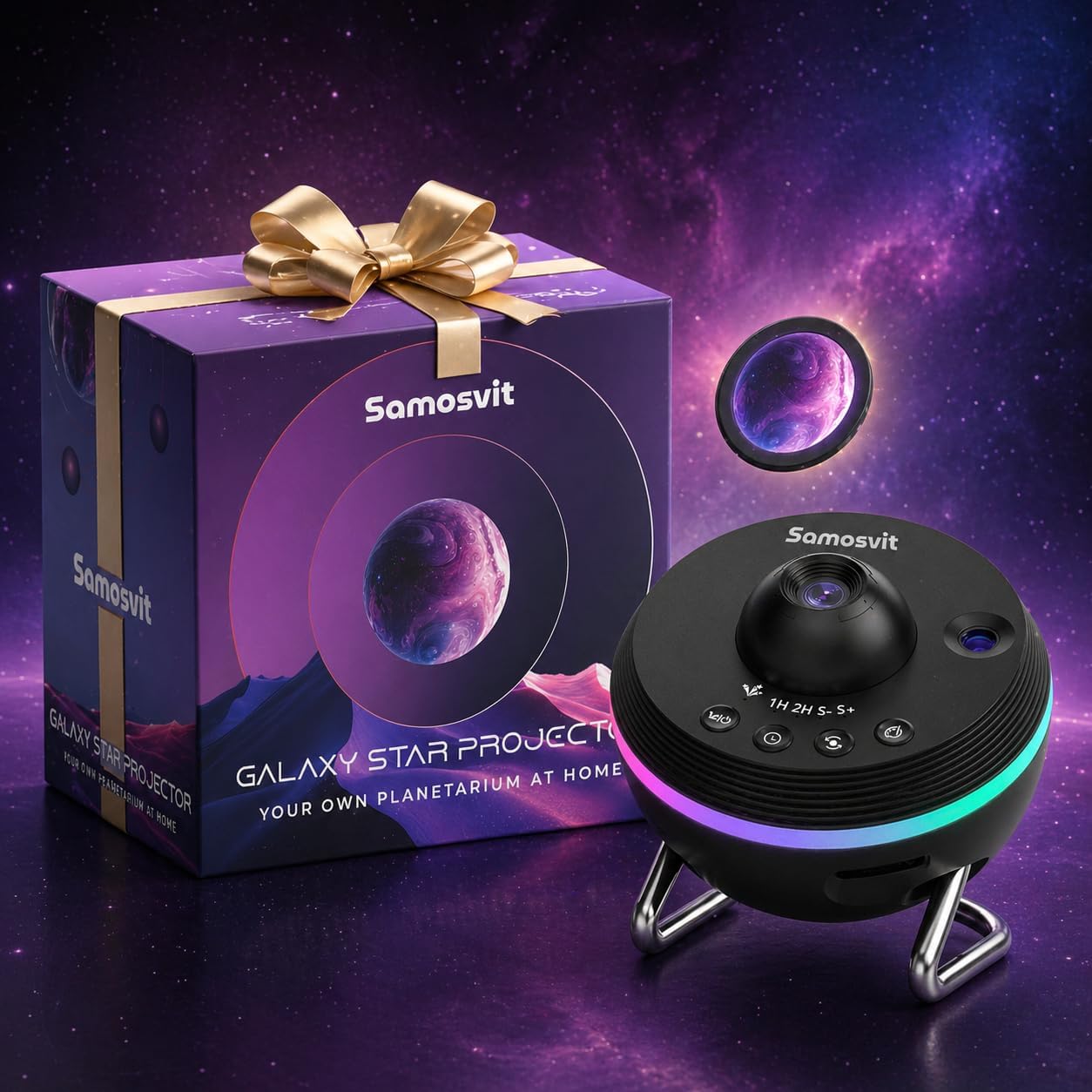 HD Planetarium Projector for Kids and Adult - LED Galaxy Star Projector for Bedroom - Meteor Effect Ceiling Lights Projector with One Replaceable Moon Nebula - Gift for Kids