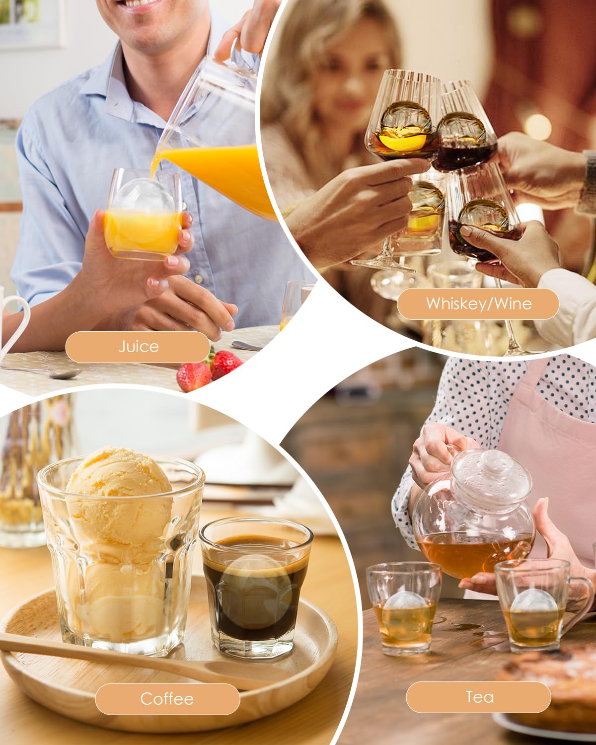 Moldes grandes para bolas de hielo para whisky y cócteles con tapa de embudo, bandejas de cubitos de hielo de esfera grande para bebidas, bourbon y vino, máquina de hielo redonda de silicona para 6