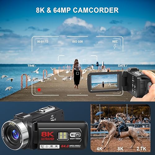 Miniatura 2 de Videocámara de cámara de video 8K, cámara de visión nocturna IR de 64 MP, cámara de video digital con zoom 18X WiFi con pantalla táctil digital para