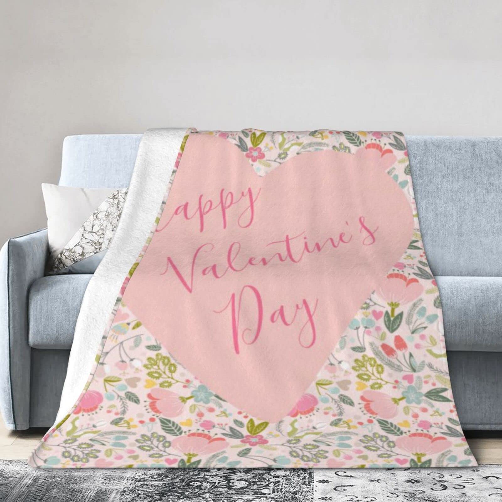 Lsjuee Flannel Fleece Blanket 40"X30" Happy Valentines Day Couple Lovers Bed Throw Blanket Quality Ultra-Soft Travel Spring Blankets for Couple Keep Warm