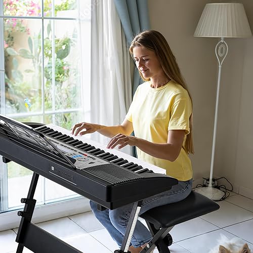 Miniatura 2 de LIFERUN Piano de teclado de 61 teclas, juego de teclado de piano digital con soporte, taburete, micrófono, fuente de alimentación doble, altavoces