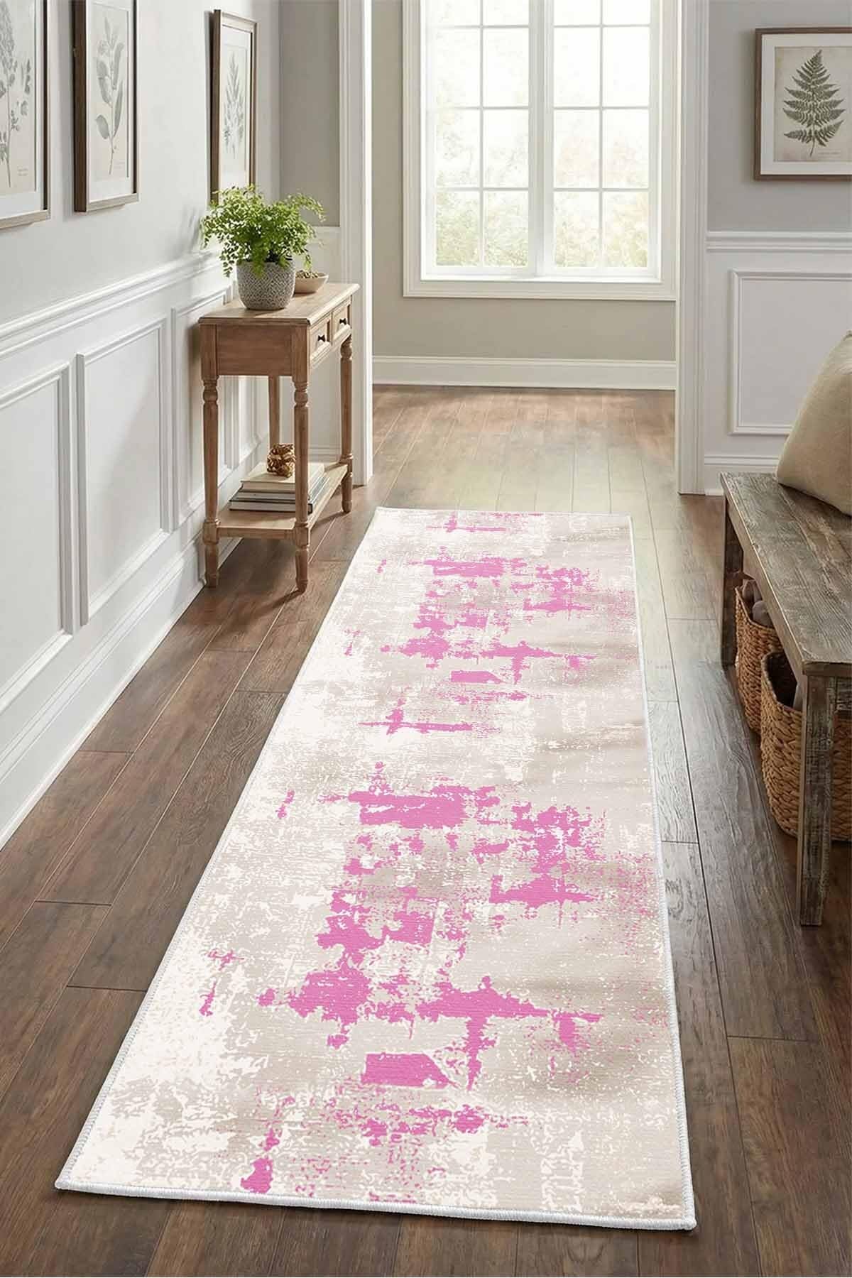 Monnhein Fuşya Yolluk Ceren-4 - Yıkanabilir, Kaymaz Taban, Dijital Baskılı, Leke Tutmaz, İnce Hav, Modern Koridor, Mutfak, Antre ve Salon için Dekoratif Yolluk