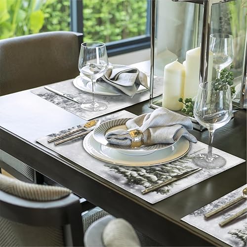 Miniatura 3 de Juego de 6 manteles individuales cuadrados de tela para árbol de Navidad, resistentes al calor, fáciles de limpiar, 12 x 18 pulgadas