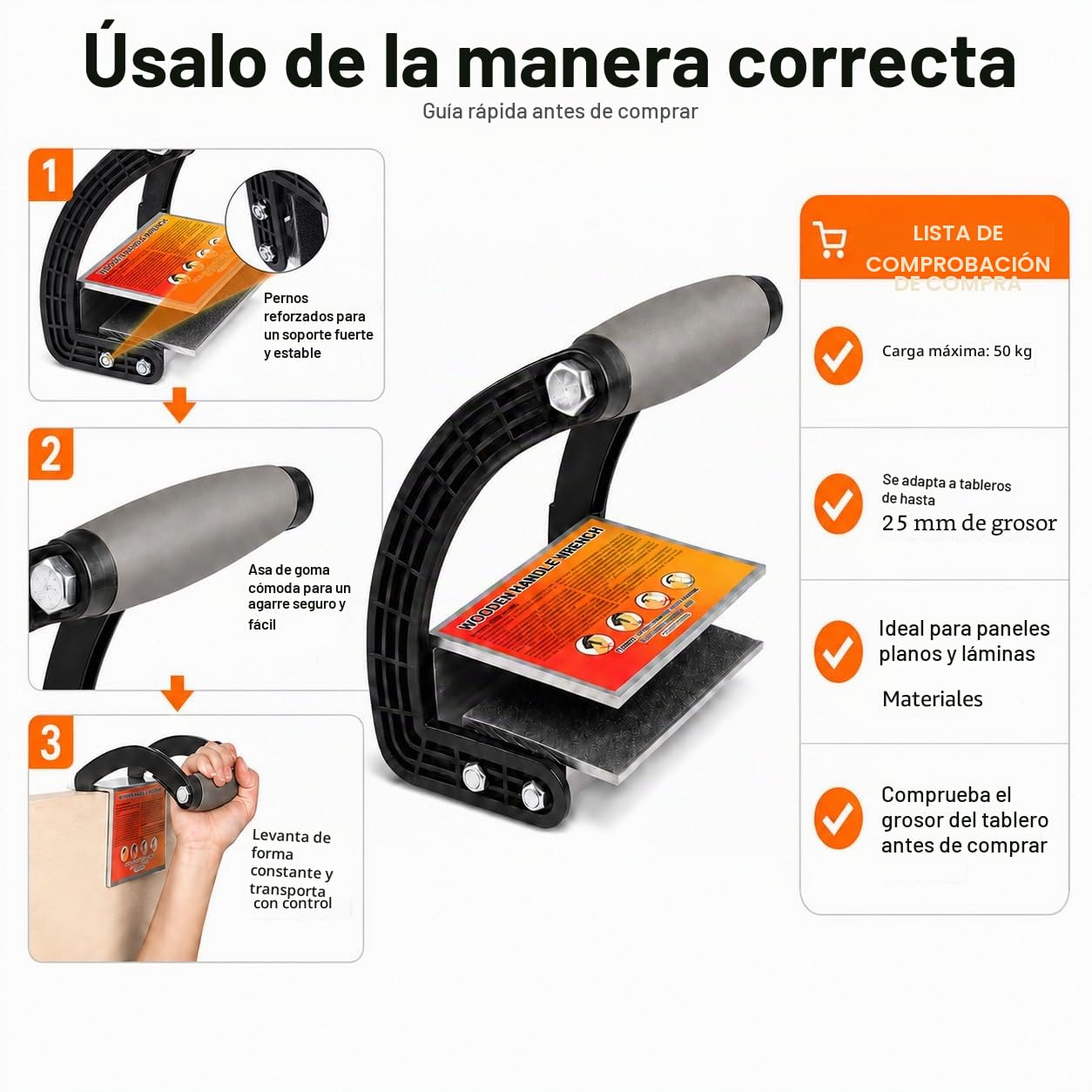 Elevador de placas de yeso para paneles, madera contrachapada y vidrio, agarre ergonómico práctico