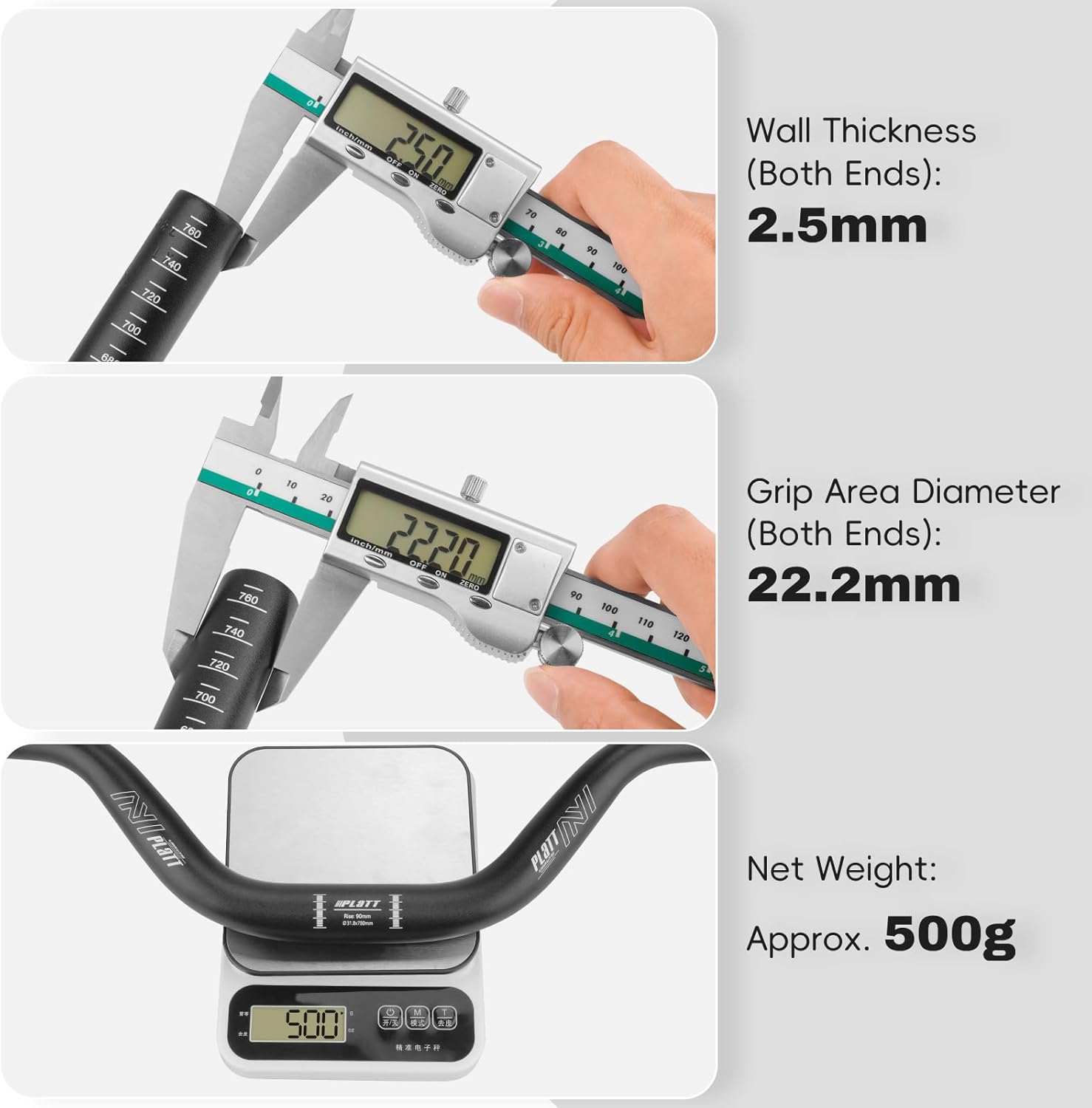 PLATT 25.4/31.8mm Mountain Bike Handlebar/Riser Handlebar - (30mm, 35mm, 50mm, 70mm, 90mm, 120mm, 160mm) High-Rise Aluminum Alloy MTB Handlebar (31.8mm-780mm, 90mm Rise)