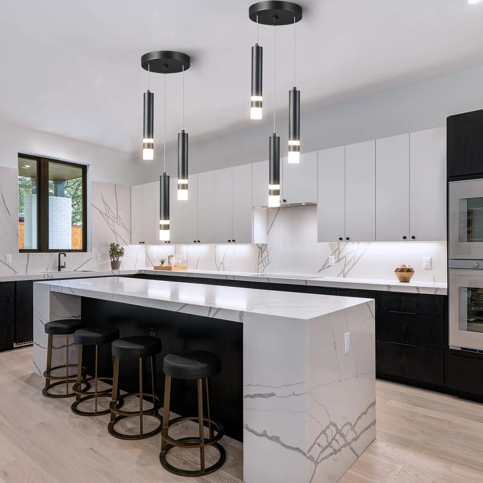 ZPBSJ Modern Pendant Light Adjustable Height LED Black Mini Pendant Light for Kitchen Island Bedroom Bedside Table Small Pendant Lights(3-Lights) - Image 3