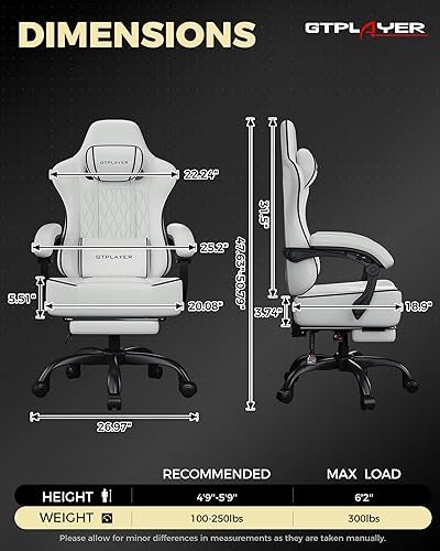 Miniatura 2 de GTPLAYER Silla de juegos grande y alta con reposapiés, silla de escritorio ergonómica de oficina con cojín de 4.4 pulgadas de grosor y asiento ancho