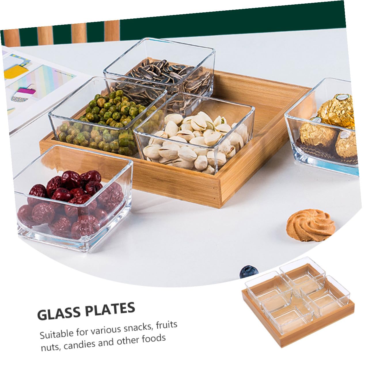 Servierplatte Satz für Snacks mit Unterteilte Holzhalter Glas 1 und Obst