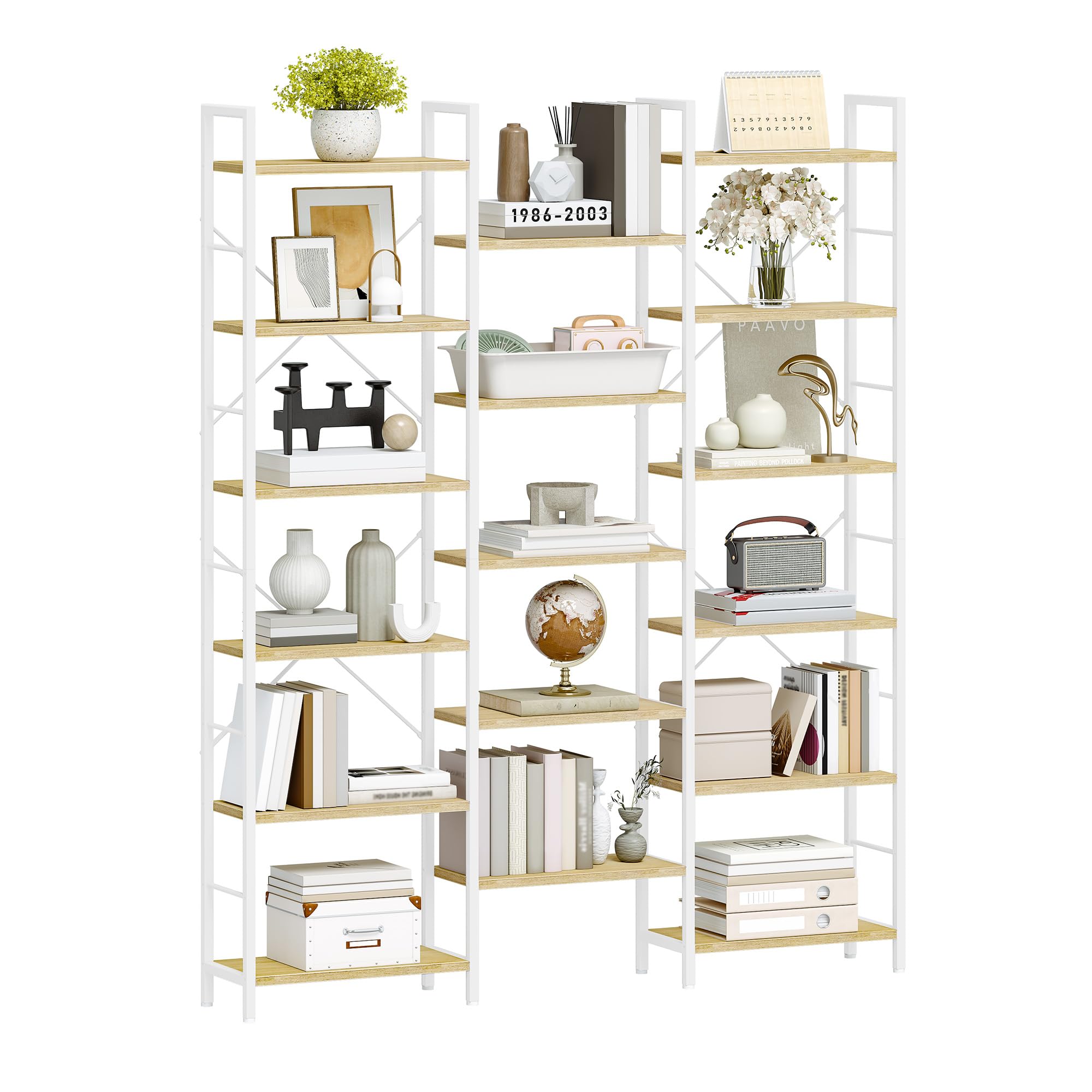 Hzuaneri Librería, Estanteria Libros con 17 Estantes, Espacio Ajustable, 24 × 152 × 186 cm, para Salón, Oficina, Roble Blanco y Blanco BC10116W