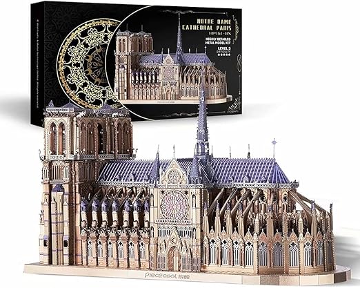 Piececool 3D Metal Puzzles for Adults and Teens, Notre Dame De Paris Church Metal Model Kit, Challenge French Cathedral Brain Teaser Architecture Building Blocks Puzzle, 382 Pcs
