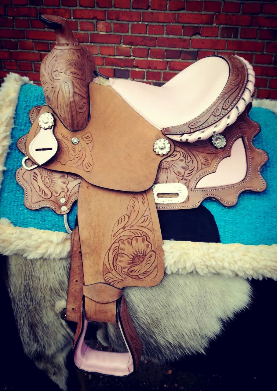 Esposita Westernsattel Princess für Pony und Shetty echtes Leder mit Rosa 10"