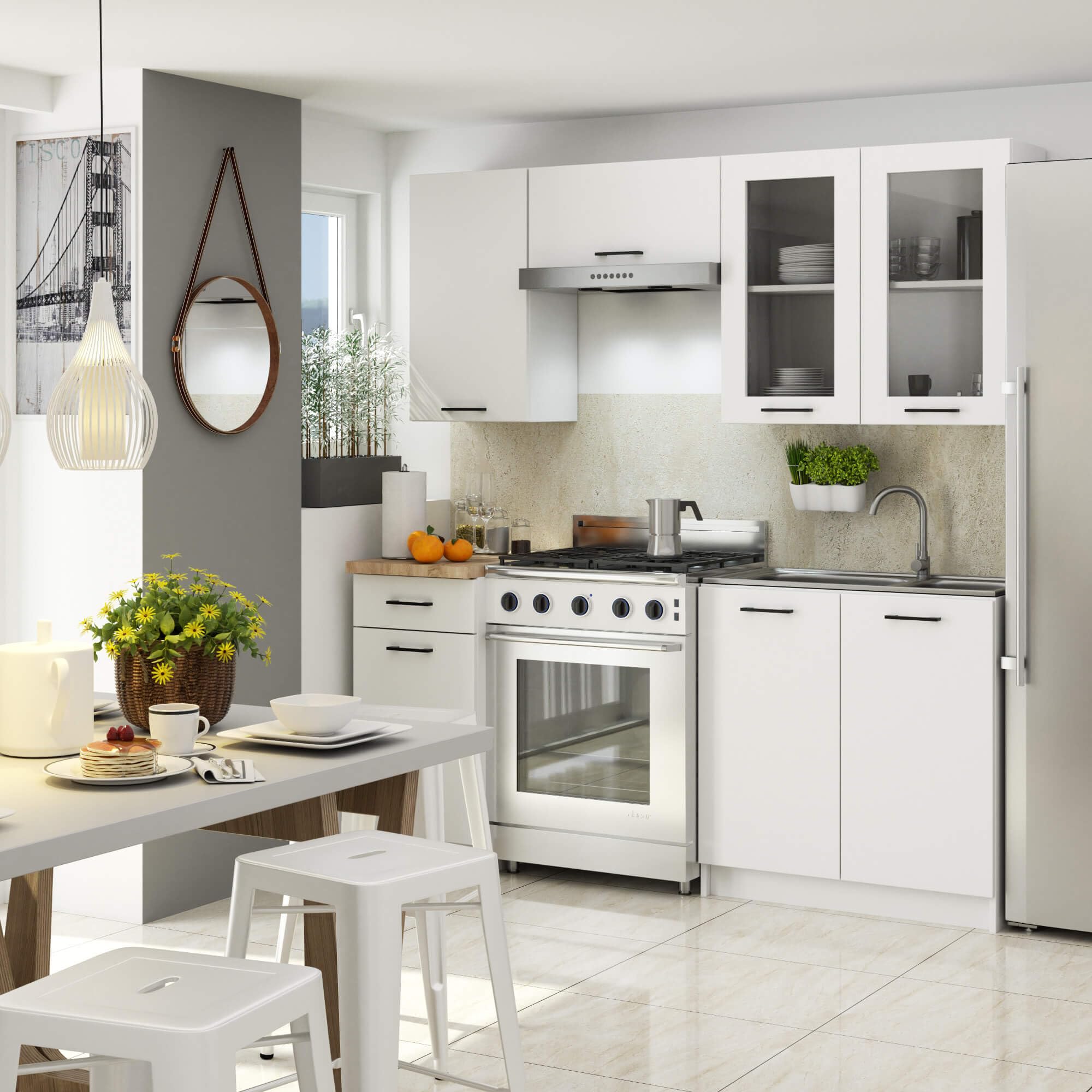 AKORD | Armoire de Cuisine Suspendue - Vitrine de Cuisine 80cm, H720 | Meuble avec 2 Portes et 2 Étagères | Armoire de Rangement | Blanc