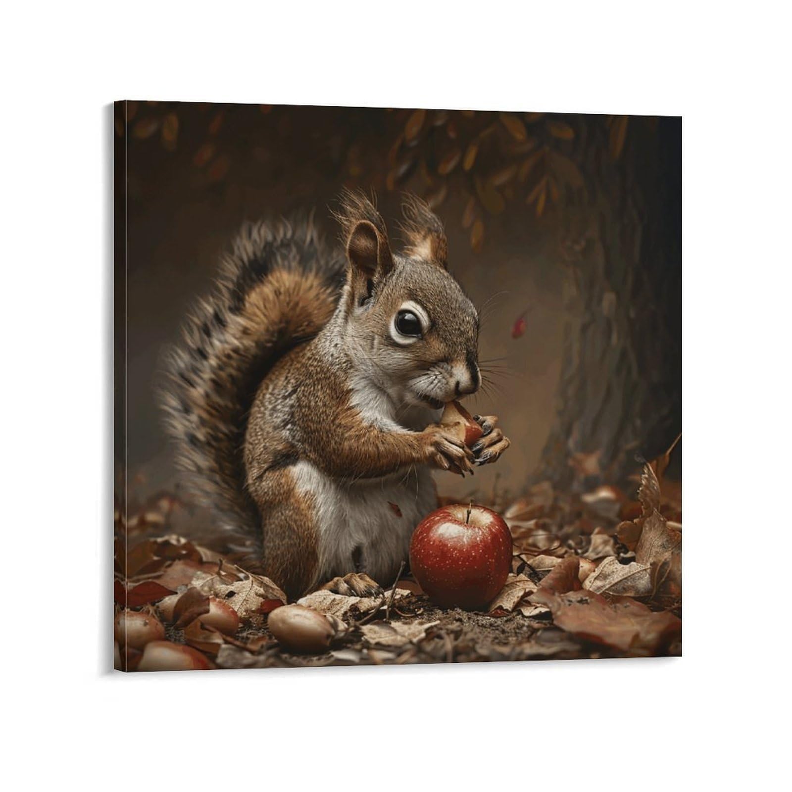 KLOPH A Squirrel Eats Canvas Wall Art for Living Room 12x12inch Modern Artwork Painting for Bathroom Hanging Canvas Prints Aesthetic Wallart for Bedroom Kitchen Office Wall Decor