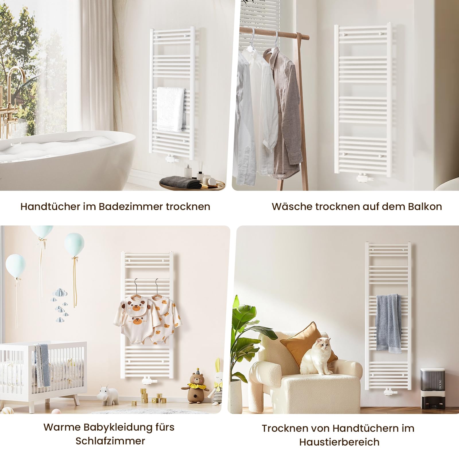 Heilmetz Badheizkörper Weiß Handtuchtrockner 1800 x 600 mm Heizung Mittelanschluss