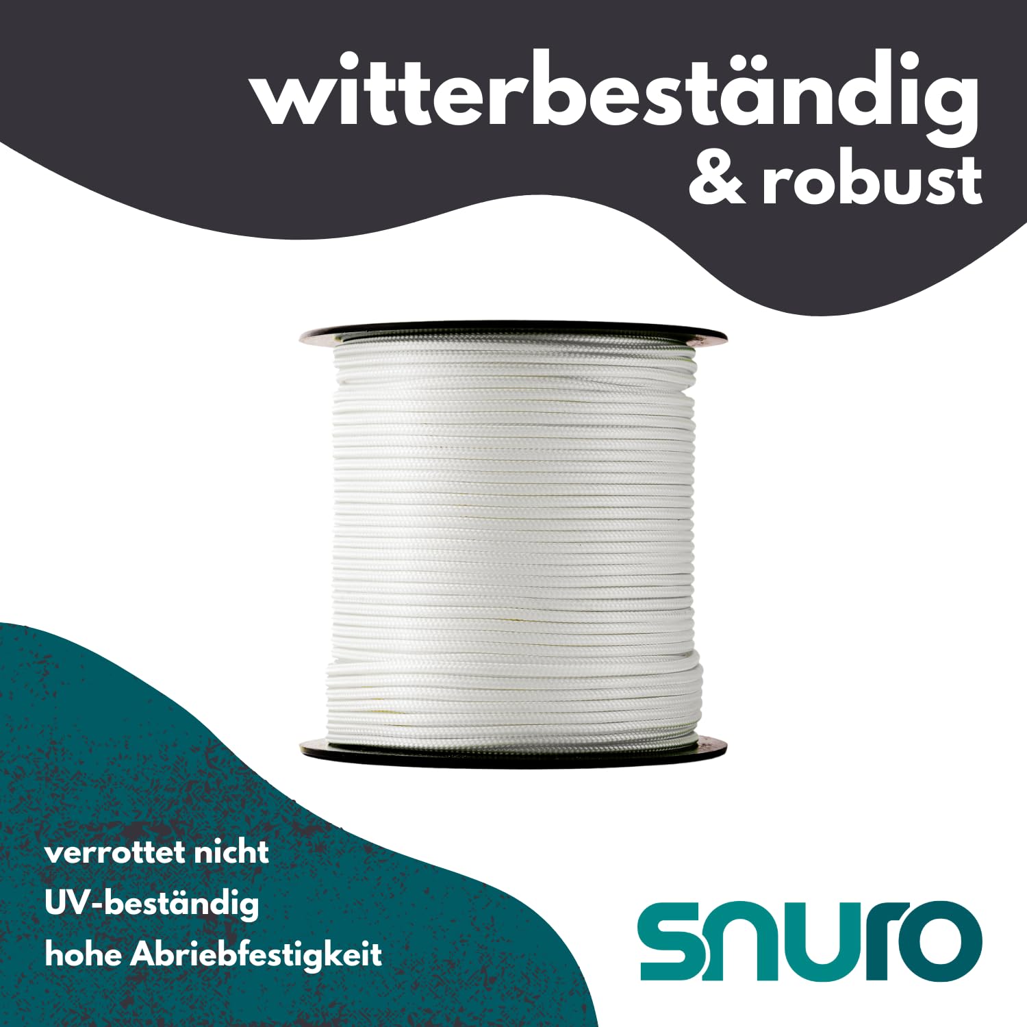 SNURO Corda di nylon (4mm, 50M, bianco) - Corda in poliammide intrecciata per qualsiasi applicazione - Resistente all'usura e robusta - Forza di rottura 275kg SNURO Corda di nylon (4mm, 50M, bianco) - Corda in poliammide intrecciata per qualsiasi applicazione - Resistente all'usura e robusta - Forza di rottura 275kg