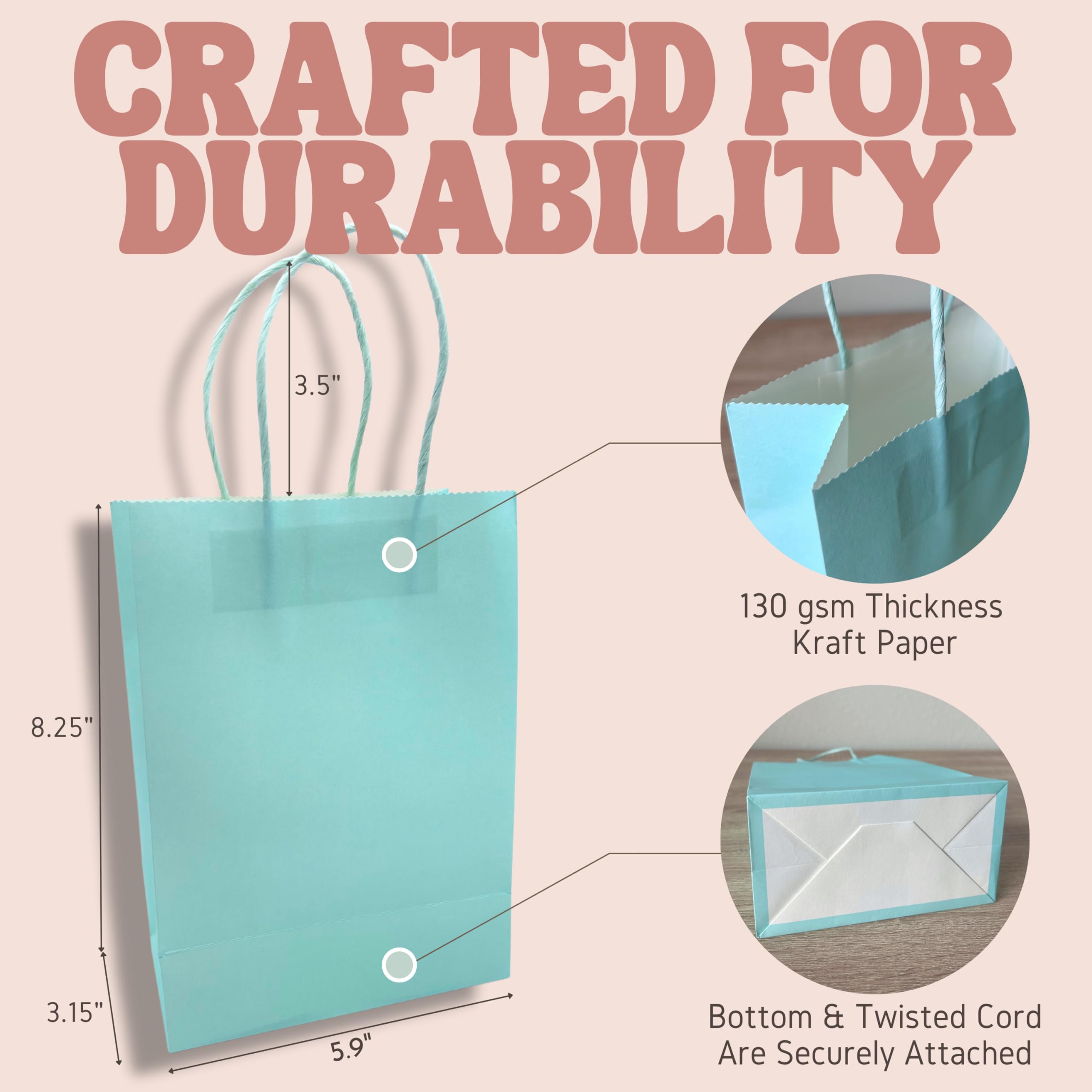 Bon et Beau Bolsas de regalo de papel arcoíris pastel, 30 paquetes, 6 colores surtidos, 5.9 x 8.25 x 3.15 pulgadas, pequeñas bolsas de papel kraft con asas, perfectas para cumpleaños, baby showers