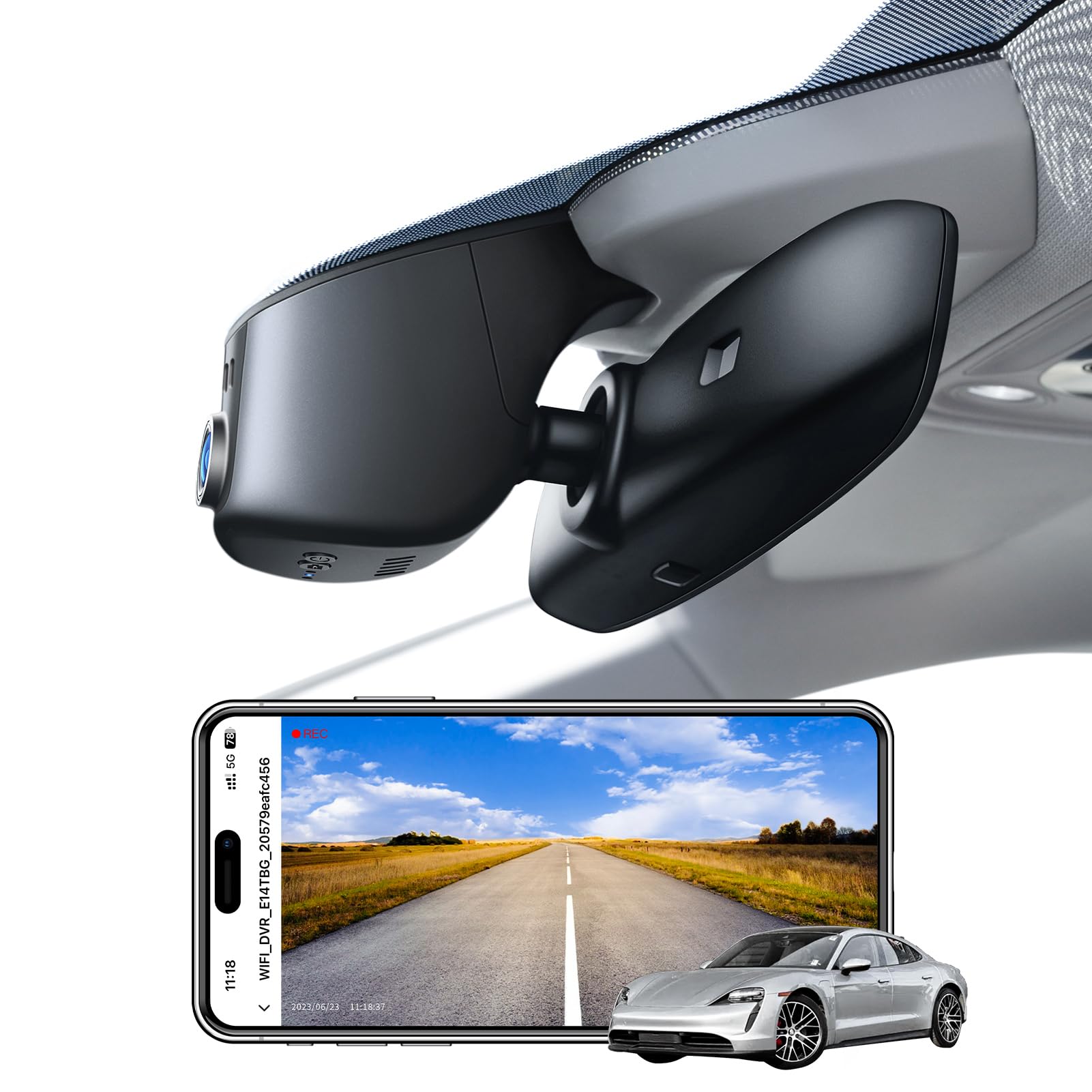 Mangoal 4K Dash Cam Custom fit for Porsche Cayenne(E3) 2019-2024, 911(992) 2020-2024, Panamera(971) 2017-2024, Taycan 2020-2024(Model A), UHD 2160P Video, WiFi, App, 128GB Card