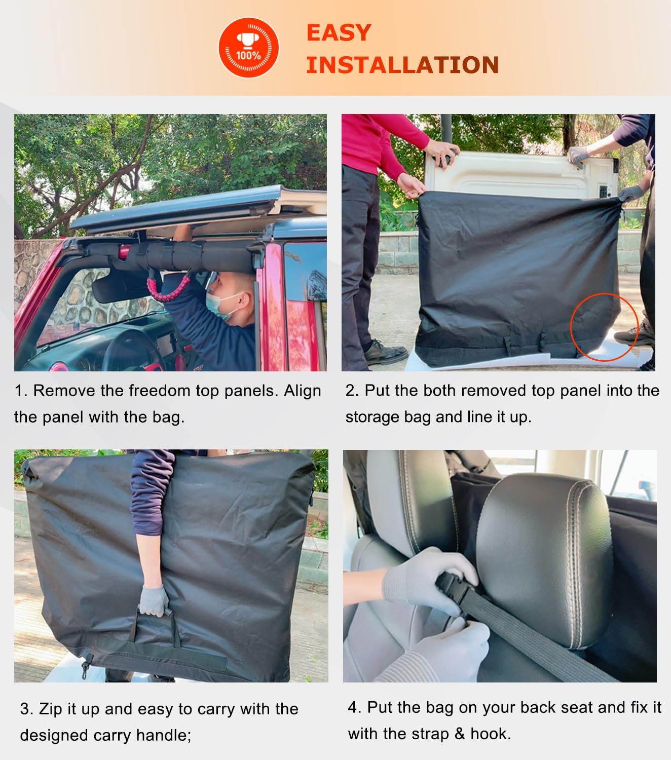 Freedom Panel Hard Top Storage Bag with Handle For 2007-2025 Jeep Wrangler JK, JKU, JL, JLU, Sports, Sahara, Freedom, Rubicon 2-Door and 4-Door, Jeep Gladiator JT, Car Interior Organizer Bags