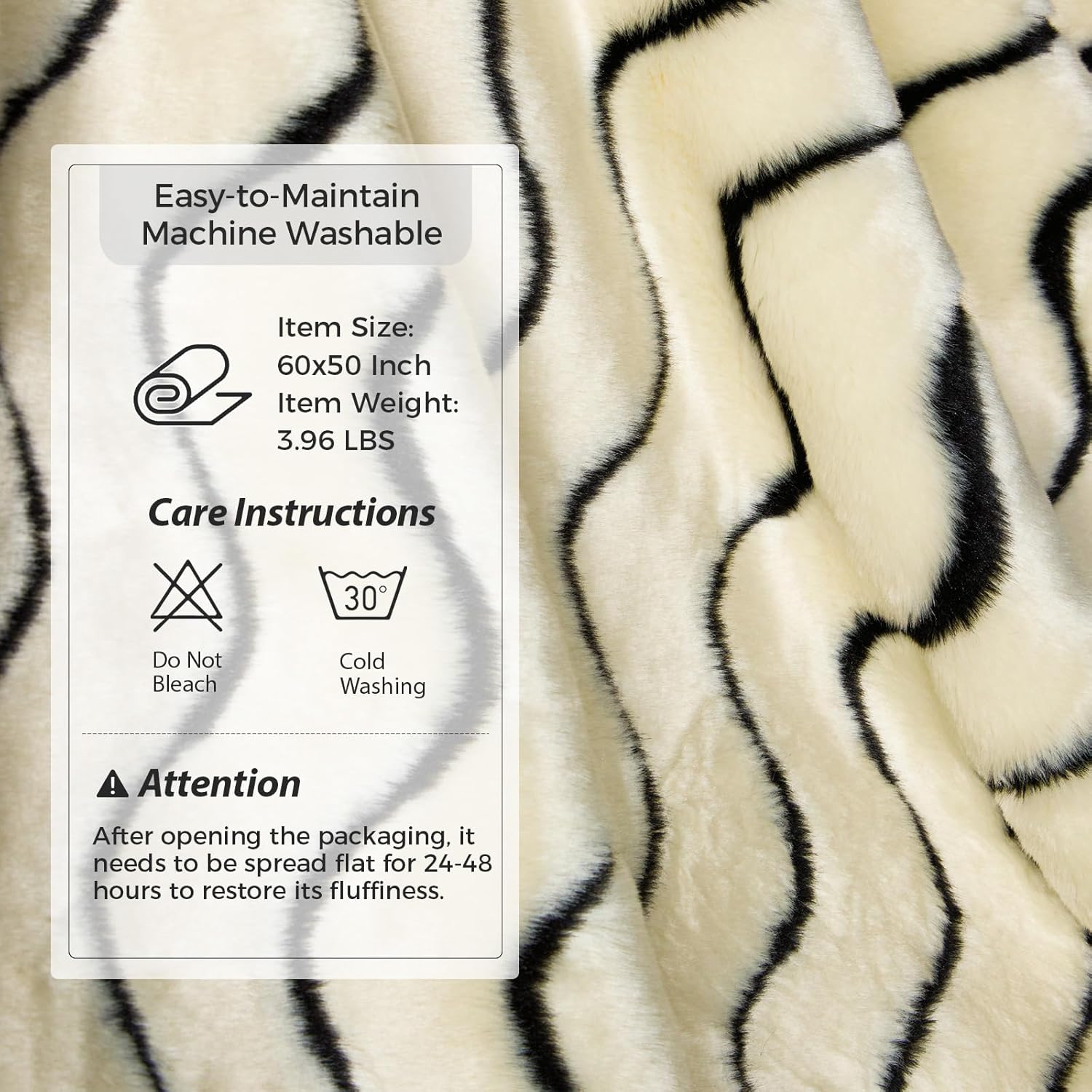 TINA'S HOME Faux Fur Throw Blanket for Couch - Luxury Fuzzy Mink Blanket, Soft Plush Winter Ripple Blanket for Bedroom Living Room 50 * 60 Inches