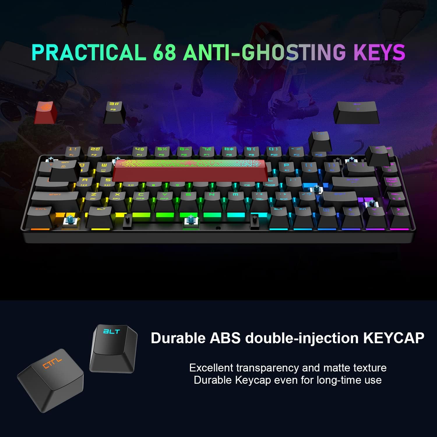 LexonElec 65% Kit Mouse E Tastiera Pc Meccanica Gaming Keyboard Con Filo Retroilluminata Red Switch 12000 DPI Honeycomb Traspirante RGB LED USB Type C Staccabile QWERTY Per Gamer Windows Mac