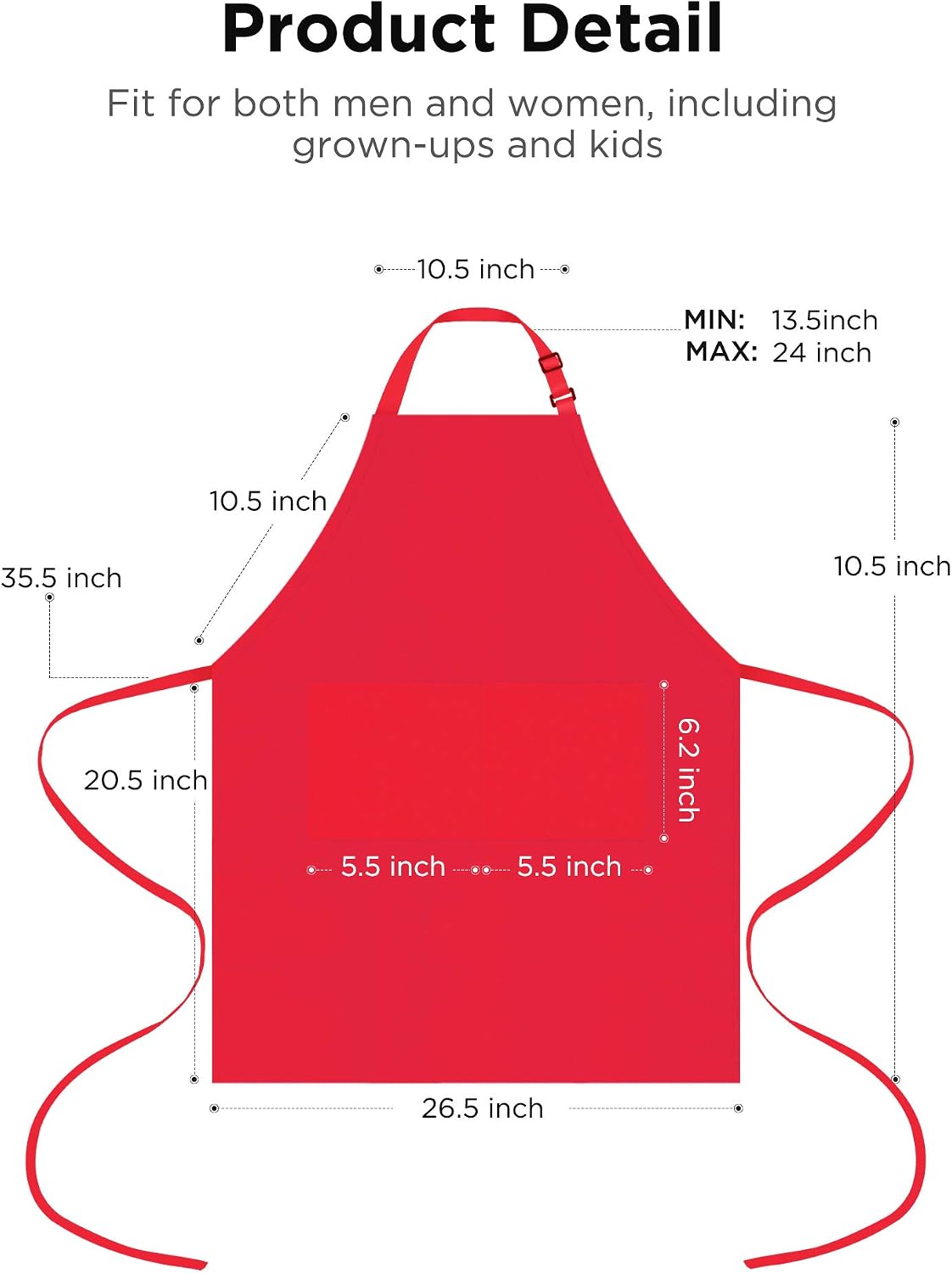 KA018R Adjustable Bib Apron, Red