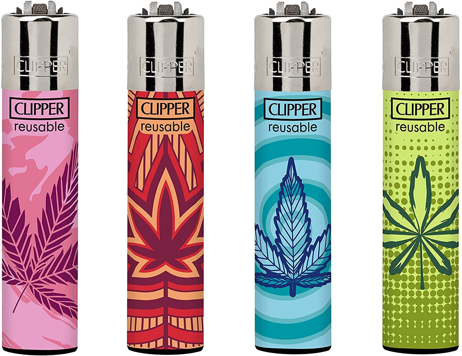 4 x Clipper Lighters - POWER LEAVES 2 - Gas Lighter Refillable You get all 4 NEW ( POWER LEAVES 2 )