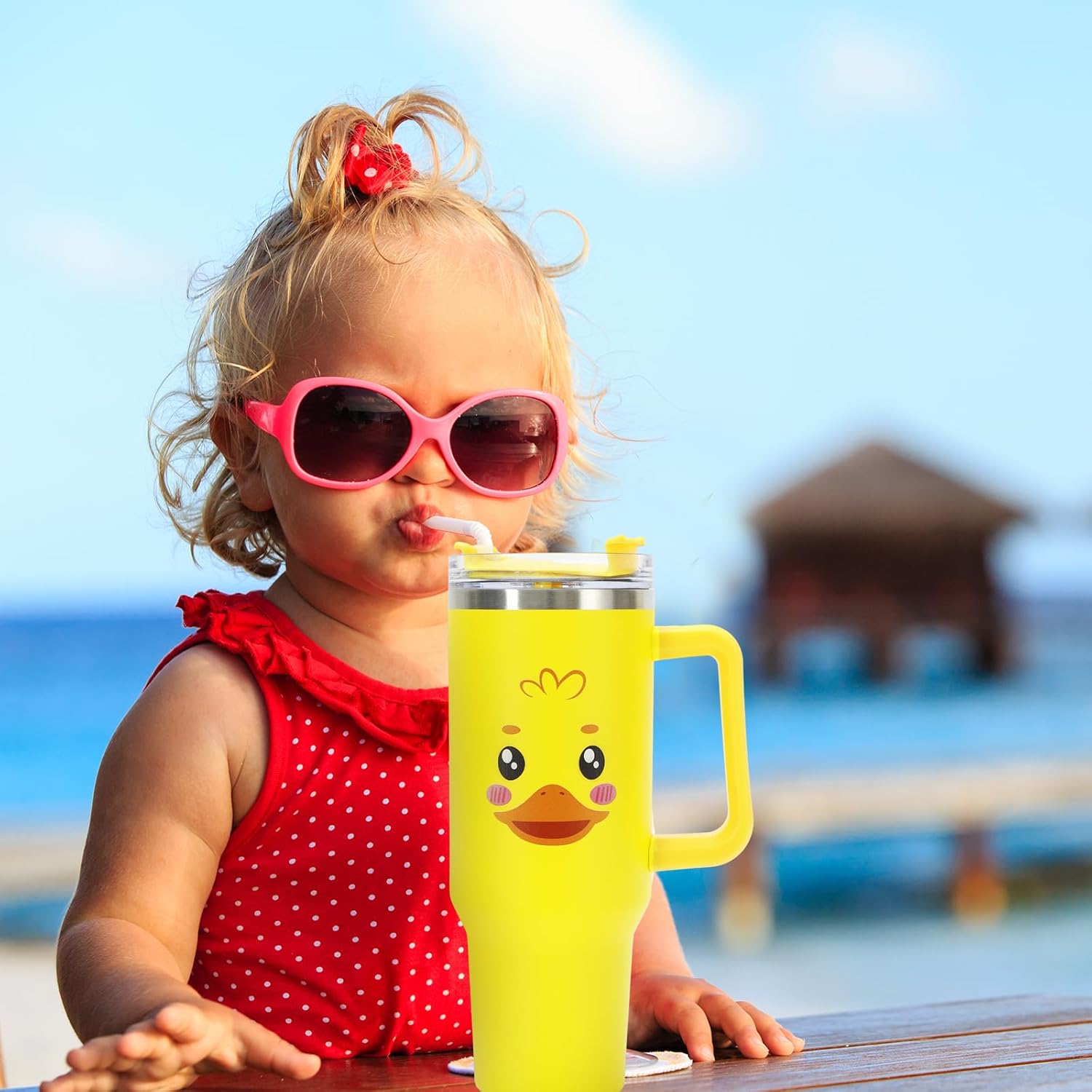 JarThenaAMCS Yellow Duck Tumbler with Lid and Straw 40oz Cartoon Rubber Duck Tumbler with Handle Summer Stainless Steel Cup for Home Office Travel - Image 7