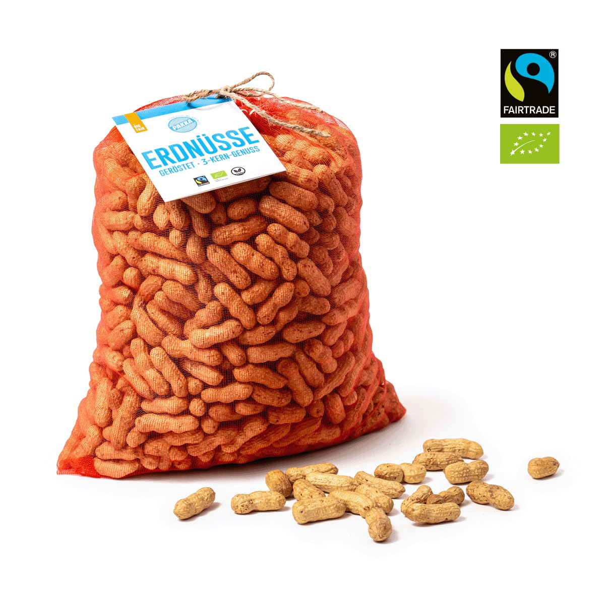 PAKKA - Bio Fairtrade geröstete Erdnüsse mit bis zu 4 Kernen in Schale 1,7kg, direkt von Kleinbauern aus Samarkand in Usbekistan, vegan, Familienpackung, Value-Pack 1700g (1er Pack)