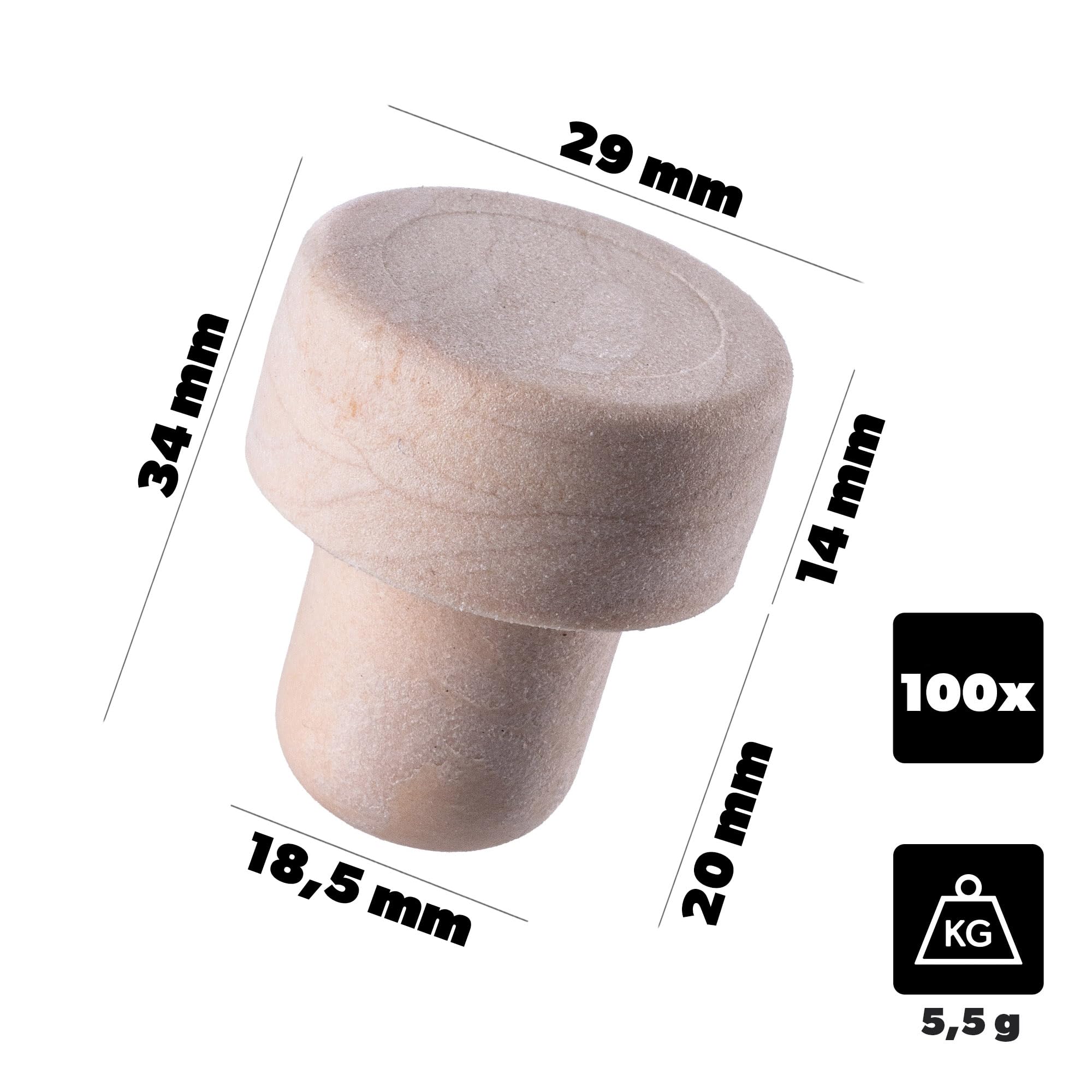 KADAX Tappi sintetici da 18,5 mm, tappi per bottiglie di vino e liquori, tappi riutilizzabili, tappi per bottiglie di vino (100 pezzi)