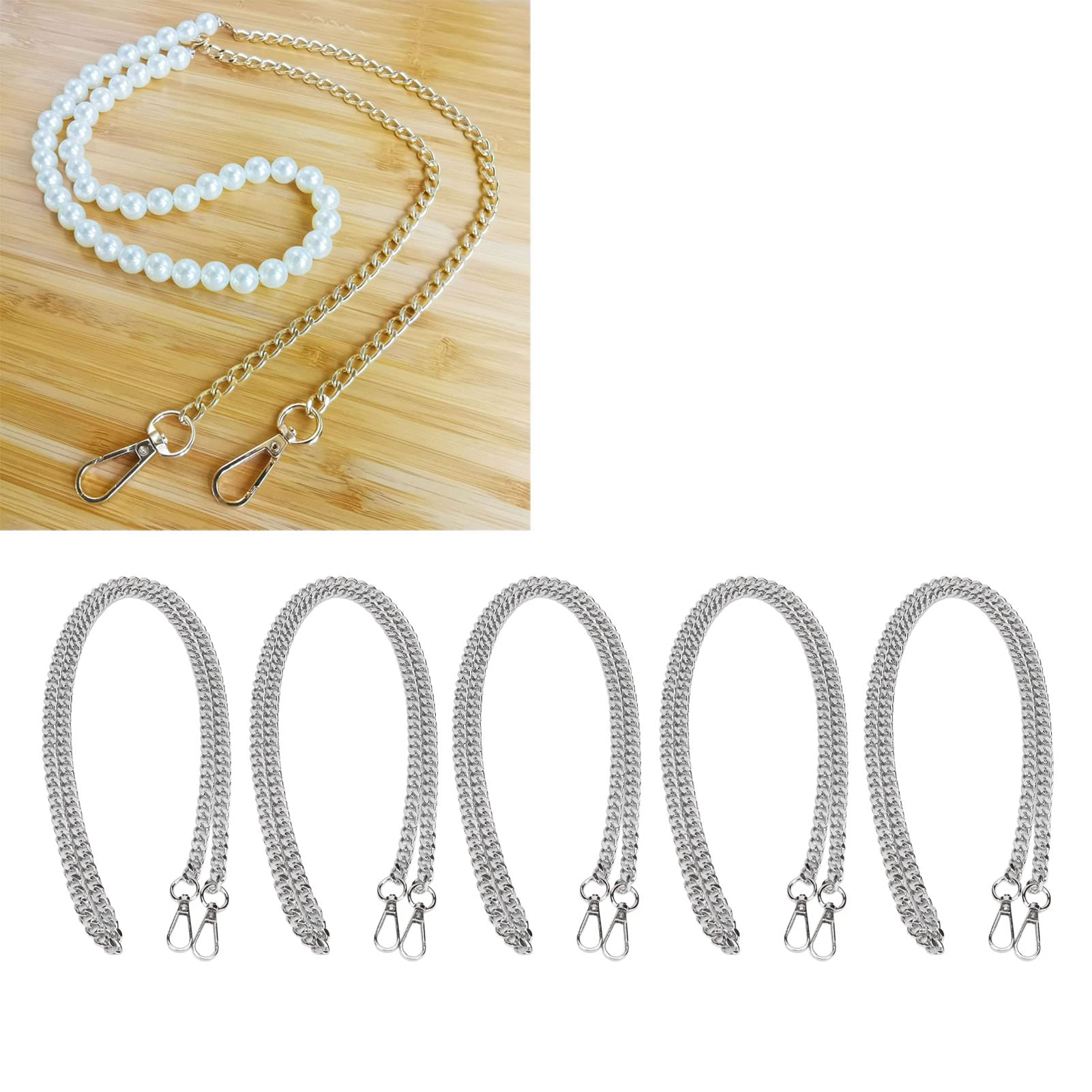 BestAlice 5 Catenelle in Metallo per Cordoli da 1,1 M Ciascuna, Fai da Te, con Testa Dritta, con Fibbia, Catena a Maglie, per Creazione di Gioielli, Attraente Decorazione Fai da Te per(Argento)
