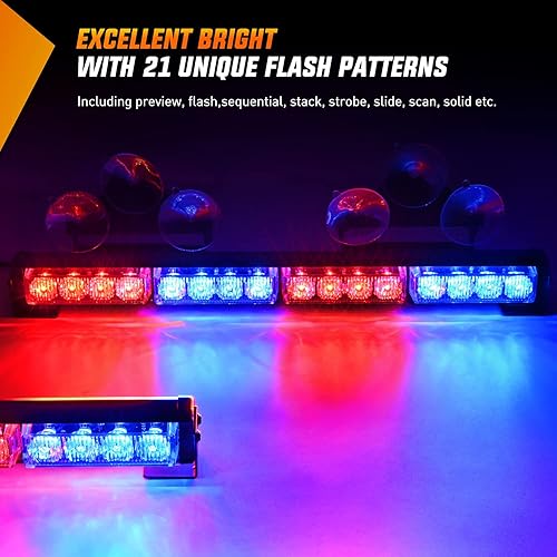 Miniatura 2 de Nilight Traffic Advisor - Barra de luz estroboscópica de emergencia 2 en 1, 17 pulgadas, 32 LED, 23 patrones de flash, luces direccionales de