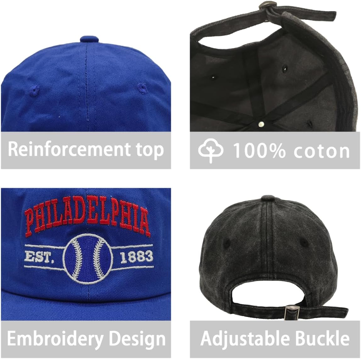 Embroidered City Vintage Classic 2-Pack Washed Denim and Color Snapback Caps for Men Women, Adjustable Fans Baseball Cap - Image 4