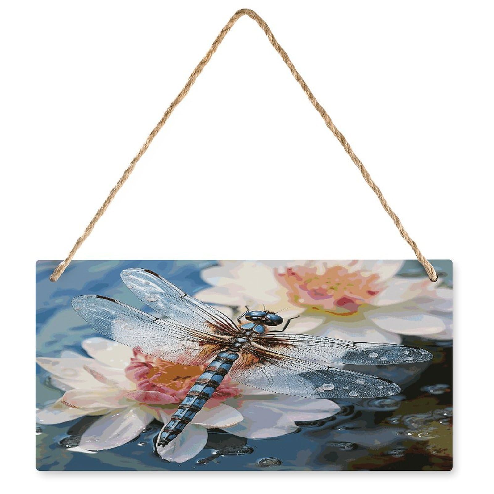 Fodpand Style Dragonfly Lotus Wall Art Wooden Hanging Sign Decor, Artwork For Wall Decoration, Funny Plaque For Bedroom Kitchen Living Room Home Decoration 9.8 X 4.9 Inch