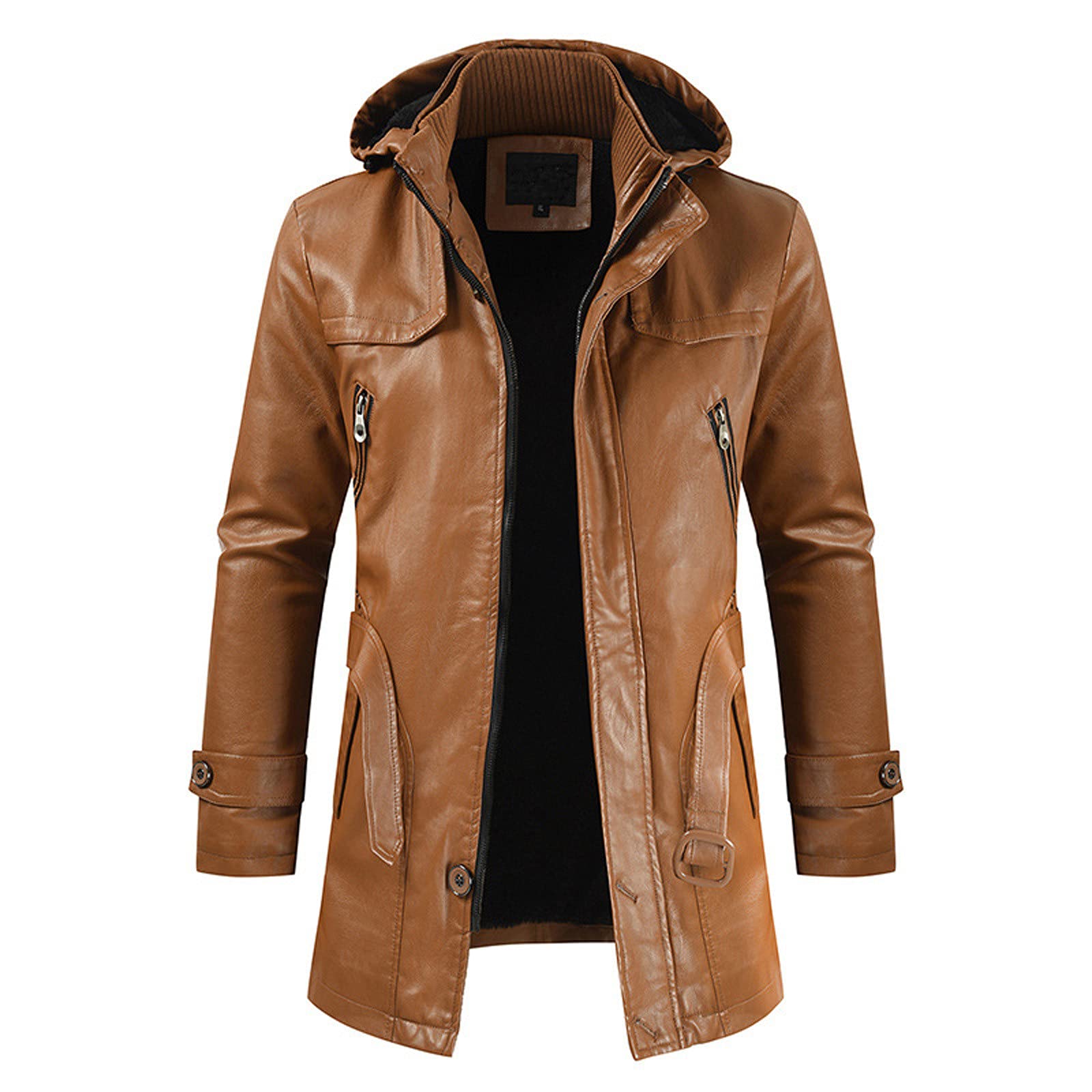 Hombres Chaqueta de Cuero,Otoño Invierno Espesar Cuero de la Chaqueta de béisbol Cuello alto Largo Abrigo de Pieles Coincidencia de colores Chaqueta Impermeable a Prueba de Viento PU Ropa de moto
