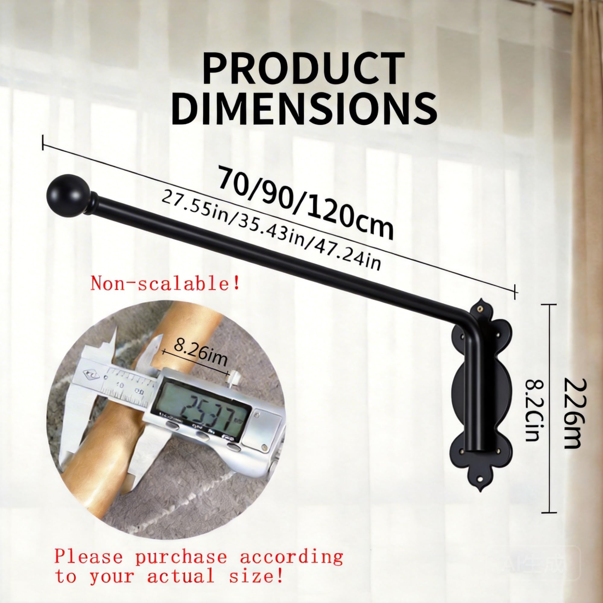 Bras de tringle à rideaux pivotant à 180°, panneaux latéraux pour rideaux, présentoir de rideaux de fenêtre, tringle à rideaux multifonctionnelle à bras pivotant(90cm/35.43in)