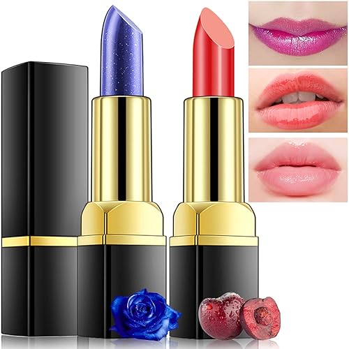 Paquete de 2 lápices labiales azules brillantes, lápiz labial mágico que cambia de color, Labiales Magicos nutritivo bálsamo labial teñido (azul