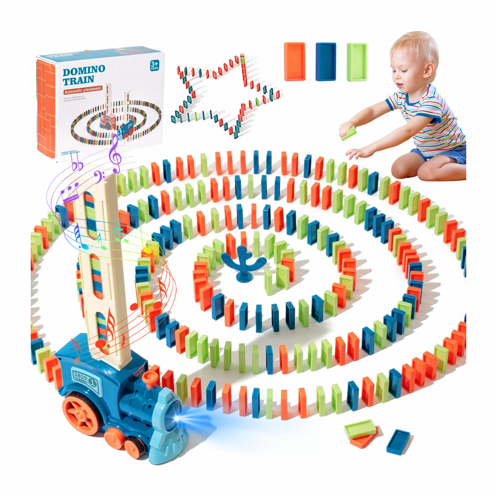 Xchance Domino Train Toy Set with 200Pcs Domino Blocks Dominos for Children