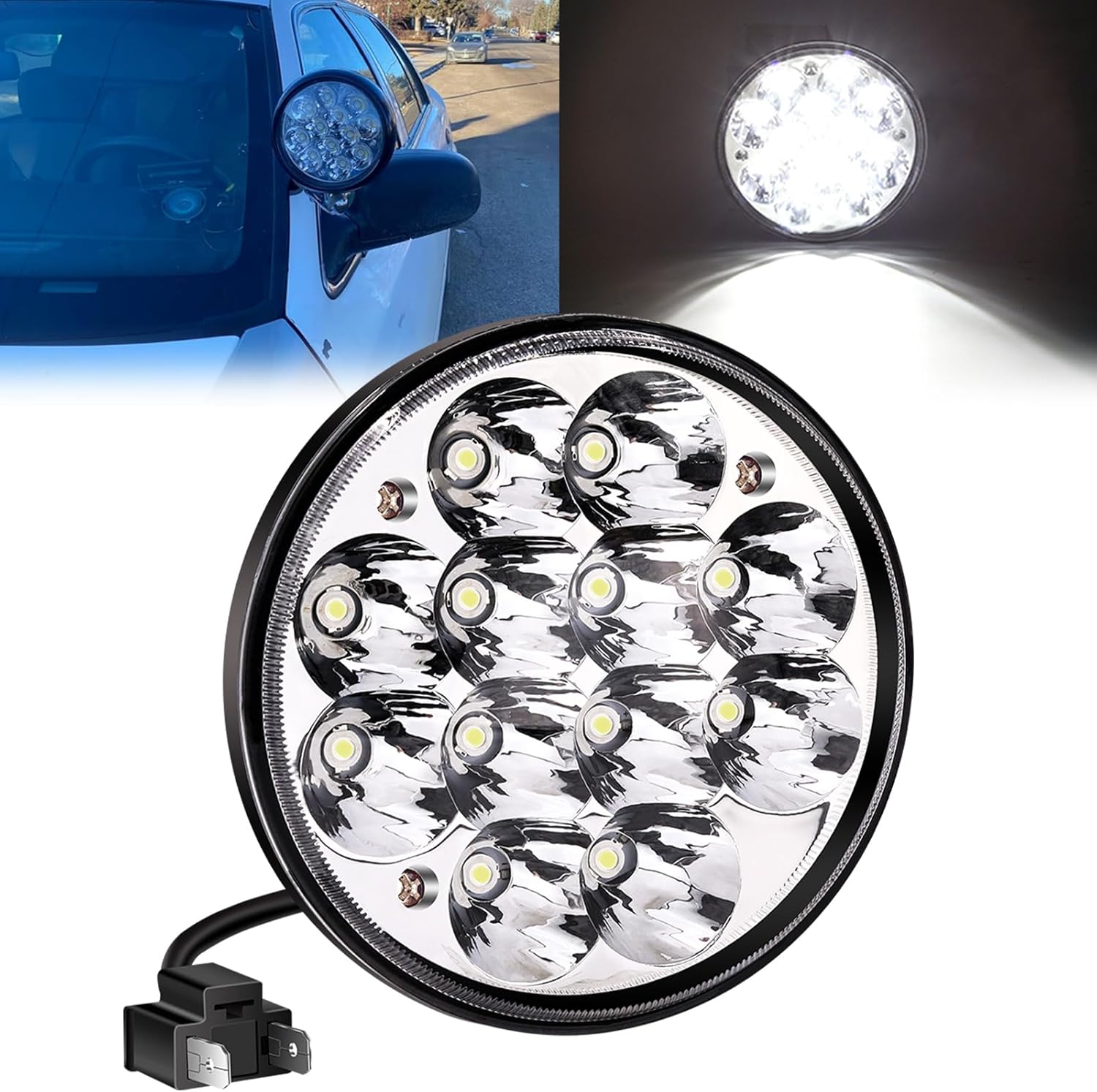 36W 5.75 Inch Led light Round, H5001 White Led Light Bulb light, Driving Fog Light Assembly Clear Lens, 2-pin plug compatible (2)
