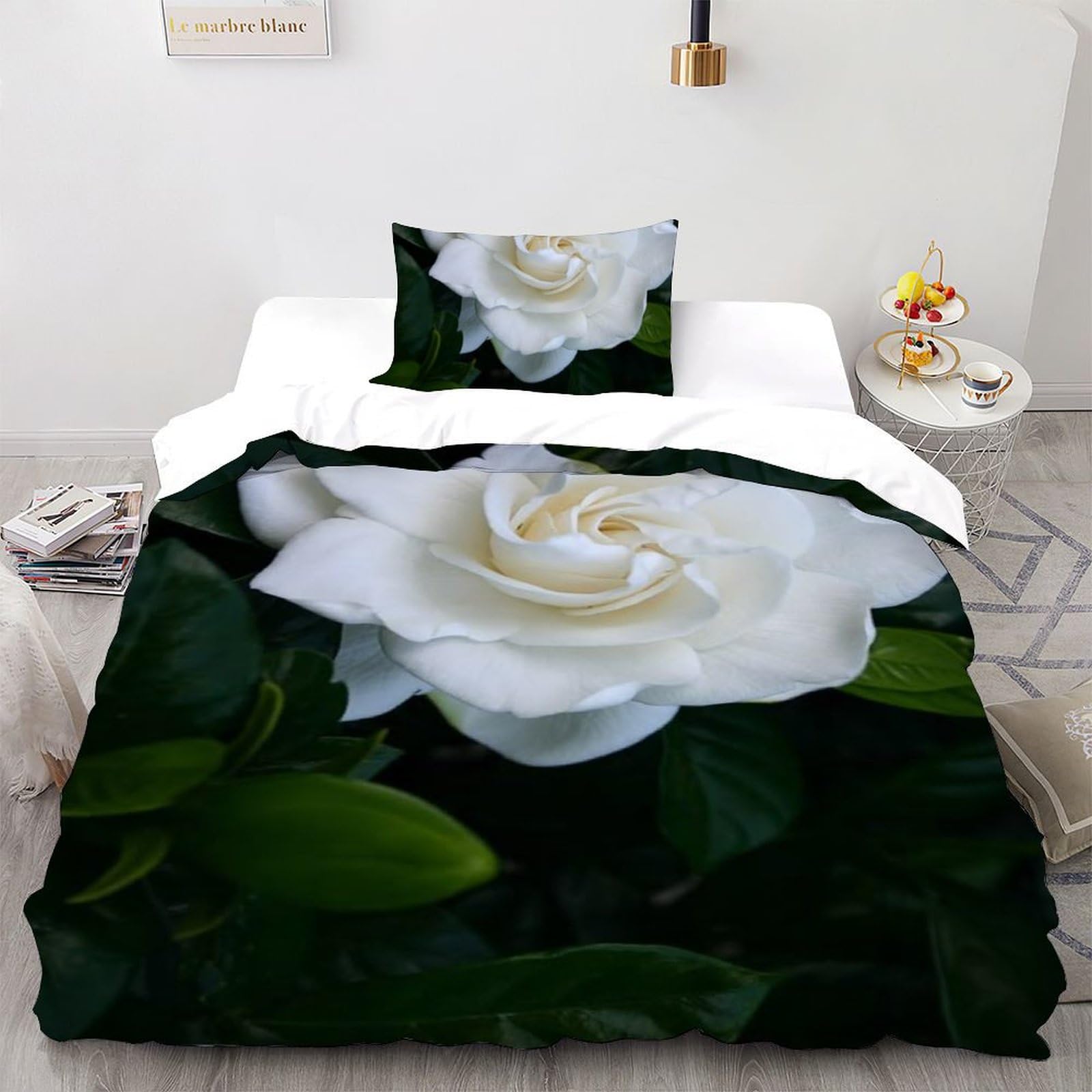 Housse de couette single fleurs 135x200cm literie microfibre taie d'oreiller lit simple fille