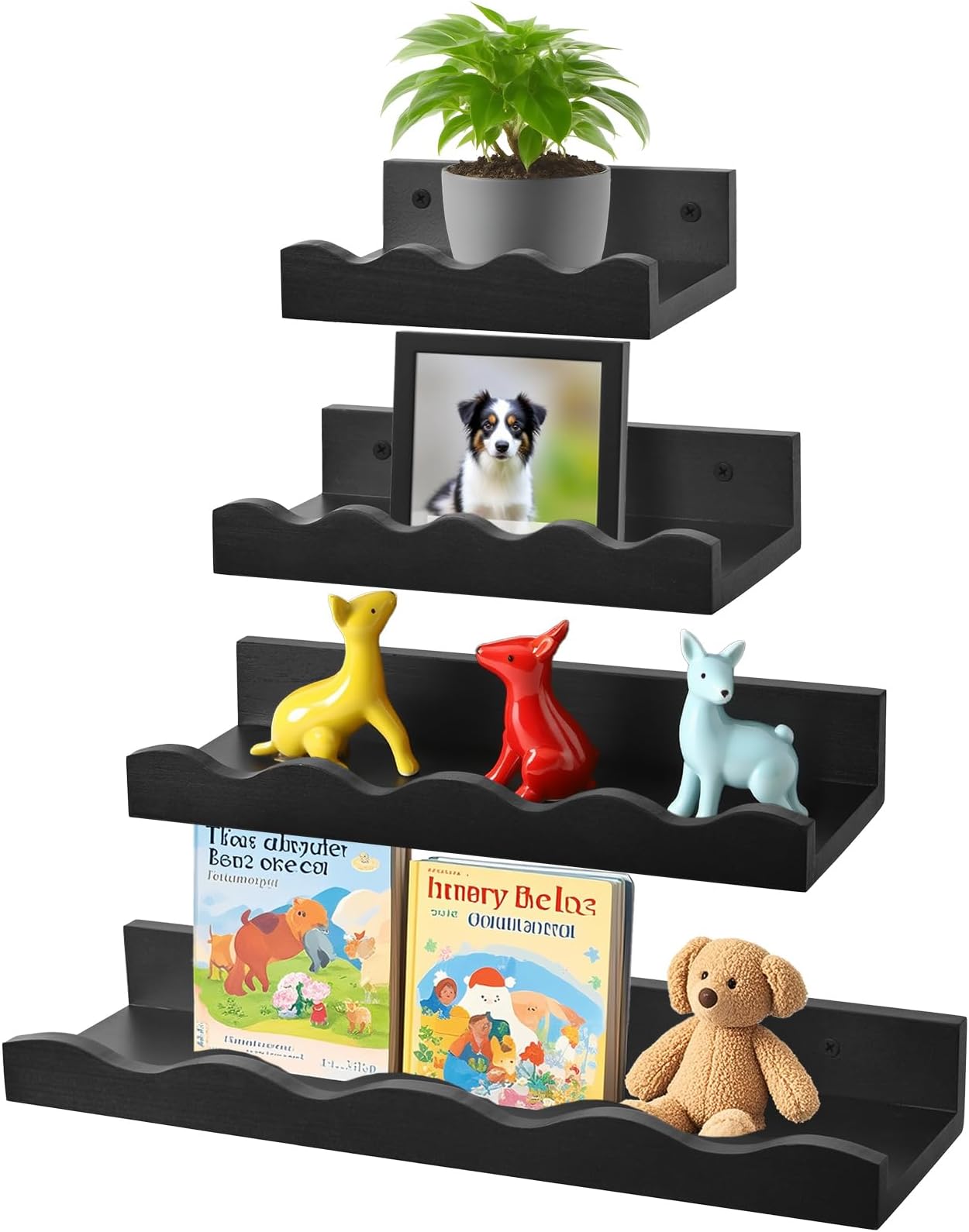 Floating Shelves, Decorative Wall Shelf 4 Separate Sizes Wall Mounted for Bathroom, Bedroom, Living Room,Kitchen, Office and More Black