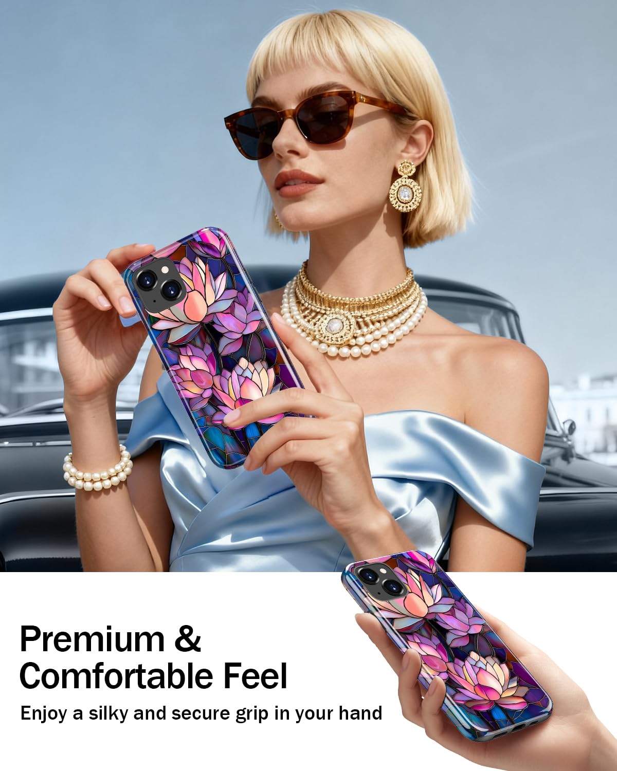 Goodon for iPhone 13 Mini Case - Wireless Charging Compatible - Dual-Layer Hard Shell & Silicone Cover - Aesthetic Y2K Protective Case with Cute Wildflower Designs - Vibrant Lotus Flower - 5