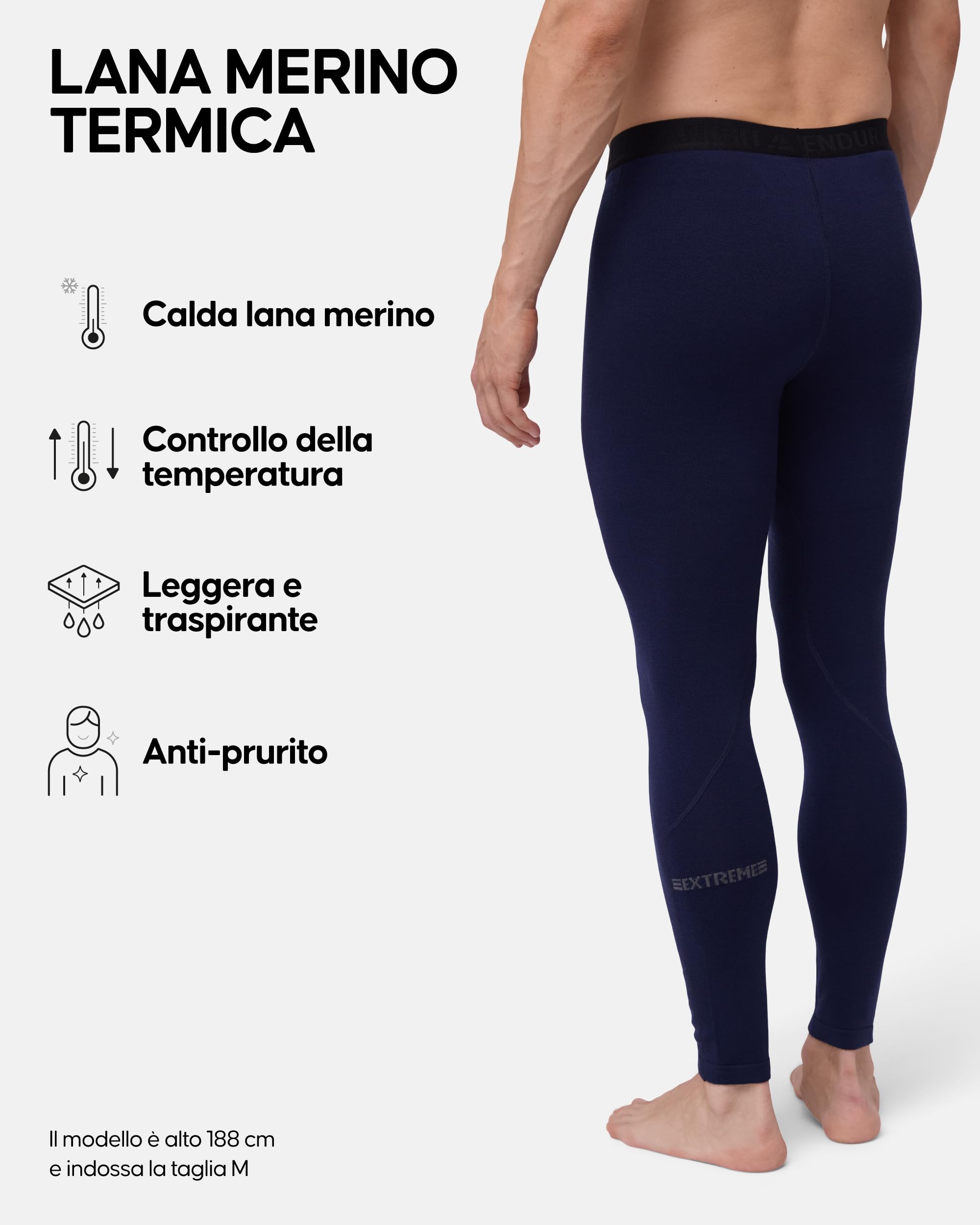 DANISH ENDURANCE Pantaloni Termici Uomo in Lana Merino per Freddo Estremo, Leggings Invernali per Sci, Trekking, Escursionismo