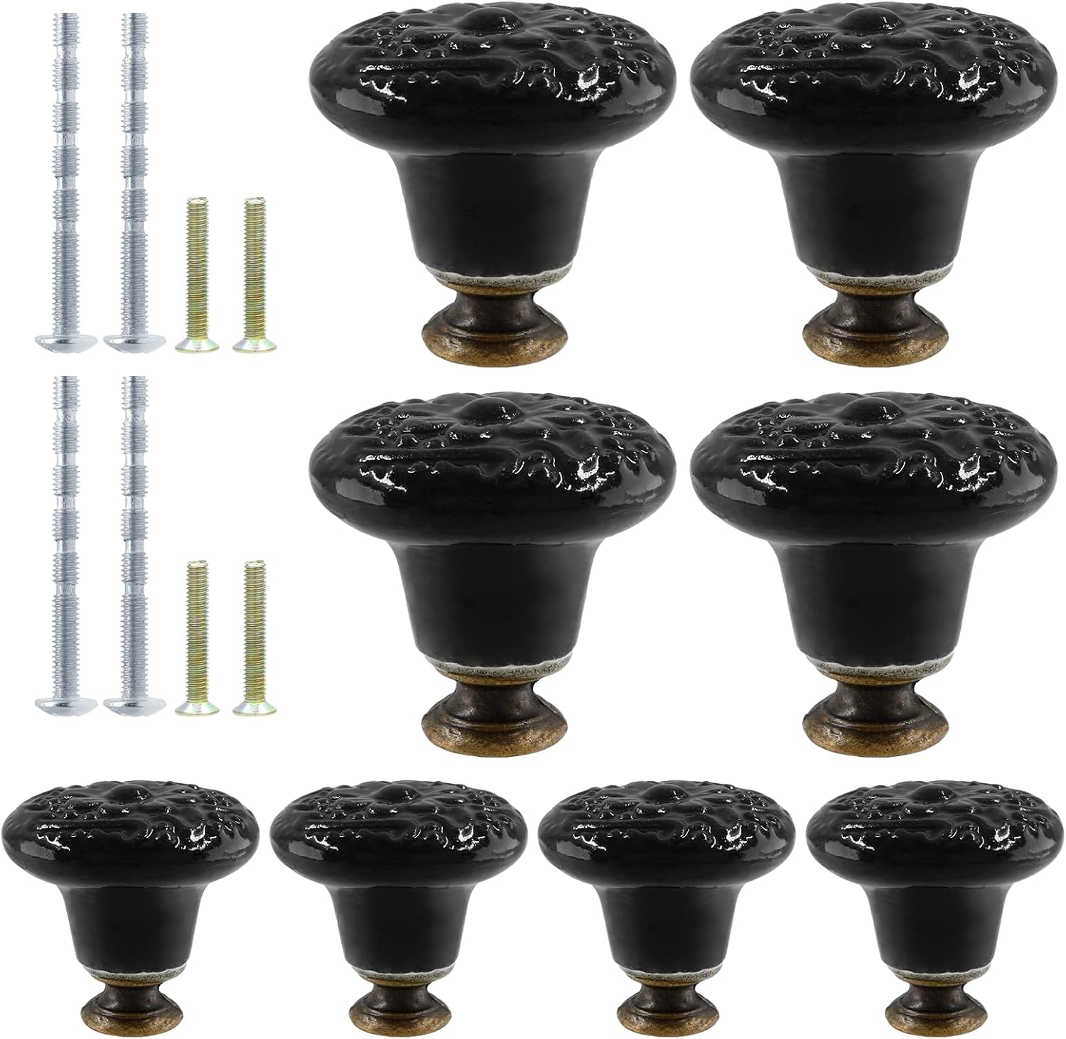 suiwotin 8pcs Black Ceramic Knobs, Vintage Kitchen Knobs Pulls, Retro Ceramic Dresser