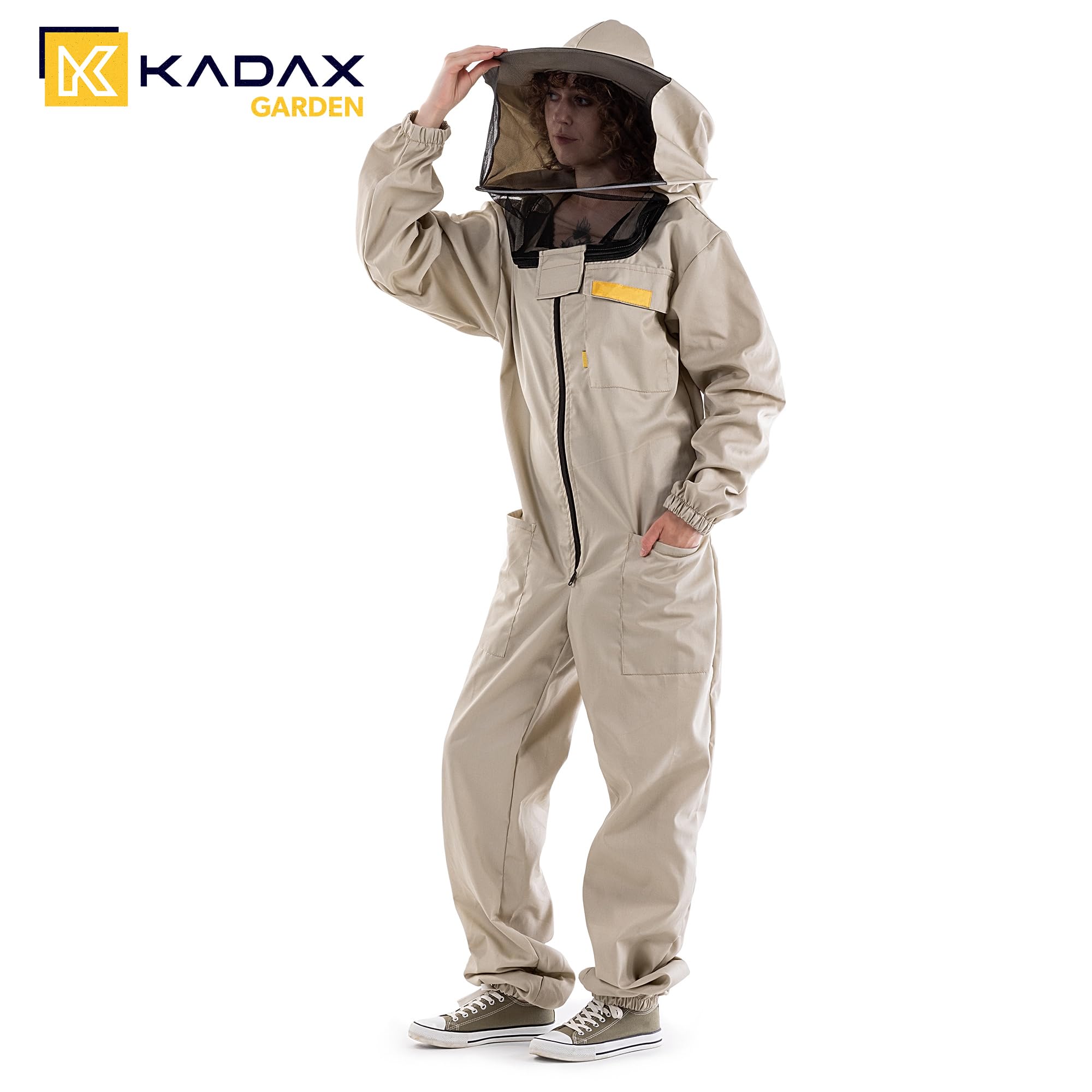 KADAX Imkeranzug mit Hut und Schleier, Größe L, Schutzanzug aus Polyester und Baumwolle, Bienenschutzanzug, Imker Anzug mit Imkerhut, Ganzkörper Schutzkleidung