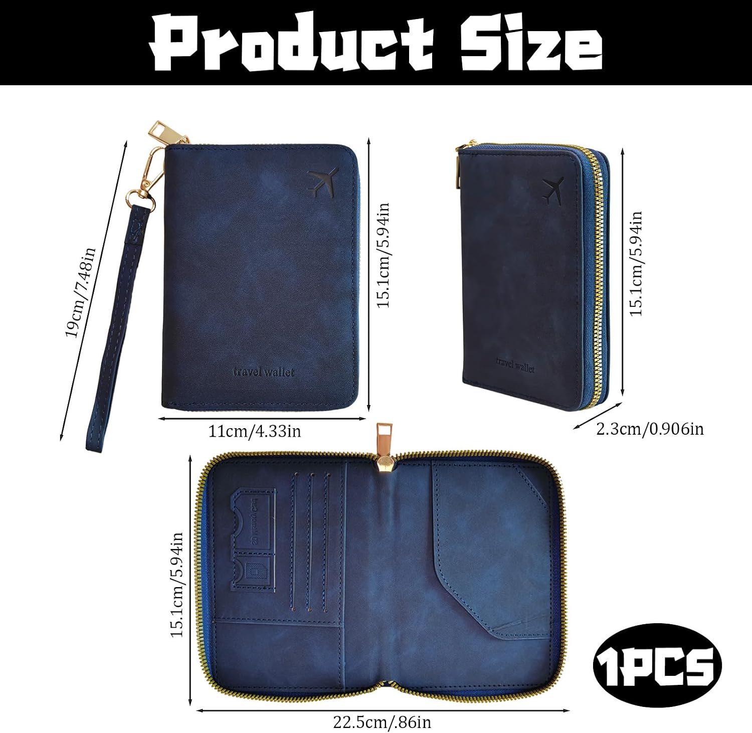 Passport Holder for Travel Wallet, RFID Zipper Passport Cover with Detachable Wrist Strap, Leather Travel Card Sleeve for Men Women