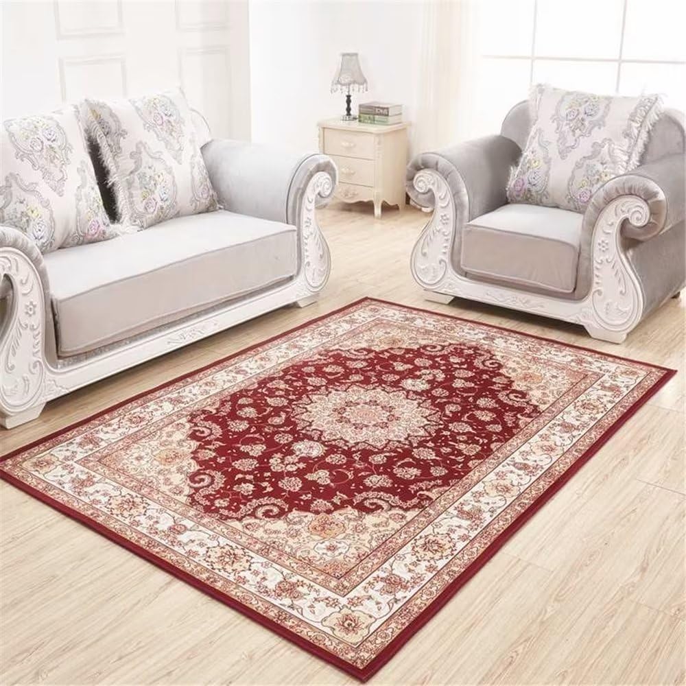 Tapis chambre enfant lavable en machine style floral rouge 160x200