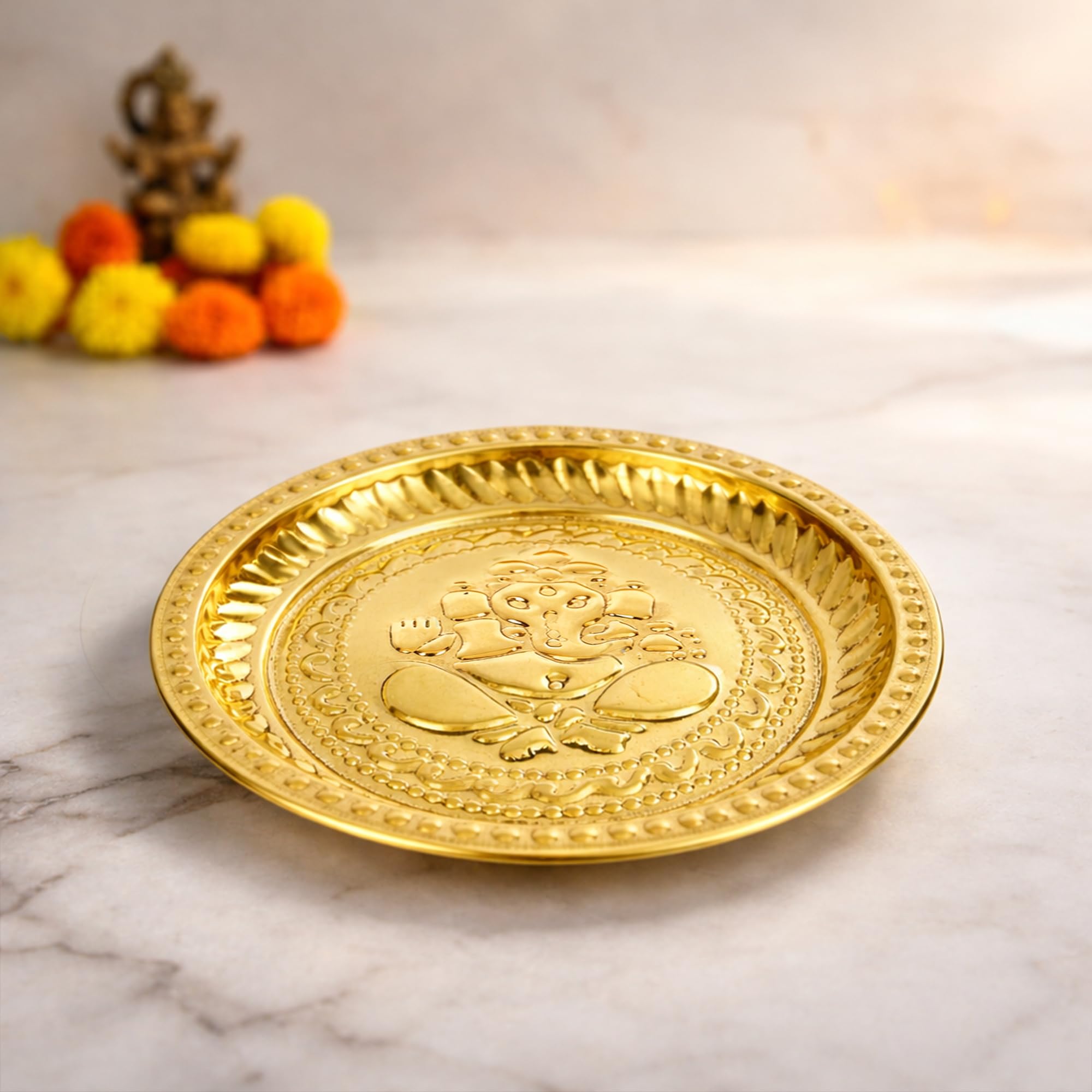 Brass Ganesha Pooja Thali - Home Temple Decor -7 Brass Ganesha Pooja Thali - Home Temple Decor -7