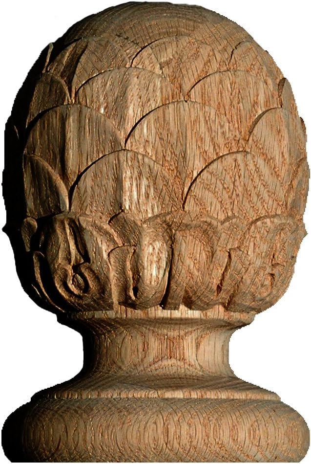 OAK4239A Hand Carved Pineapple Finial in Red Oak