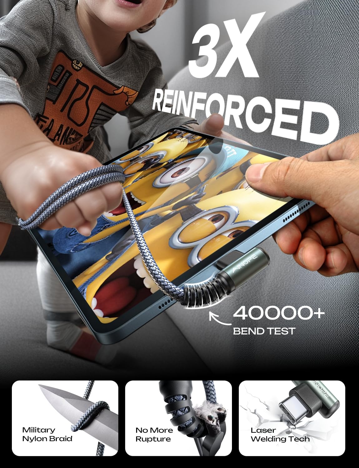 AINOPE Cavo USB C 60W [2 pezzi] [2M+2M] cavo di ricarica USB C PD 3.0 cavo di ricarica veloce USB C, nylon per iPhone 15 Pro max Samsung Galaxy S24 S23 S22 Note 20 iPad Pro Air mini Macbook Pixel